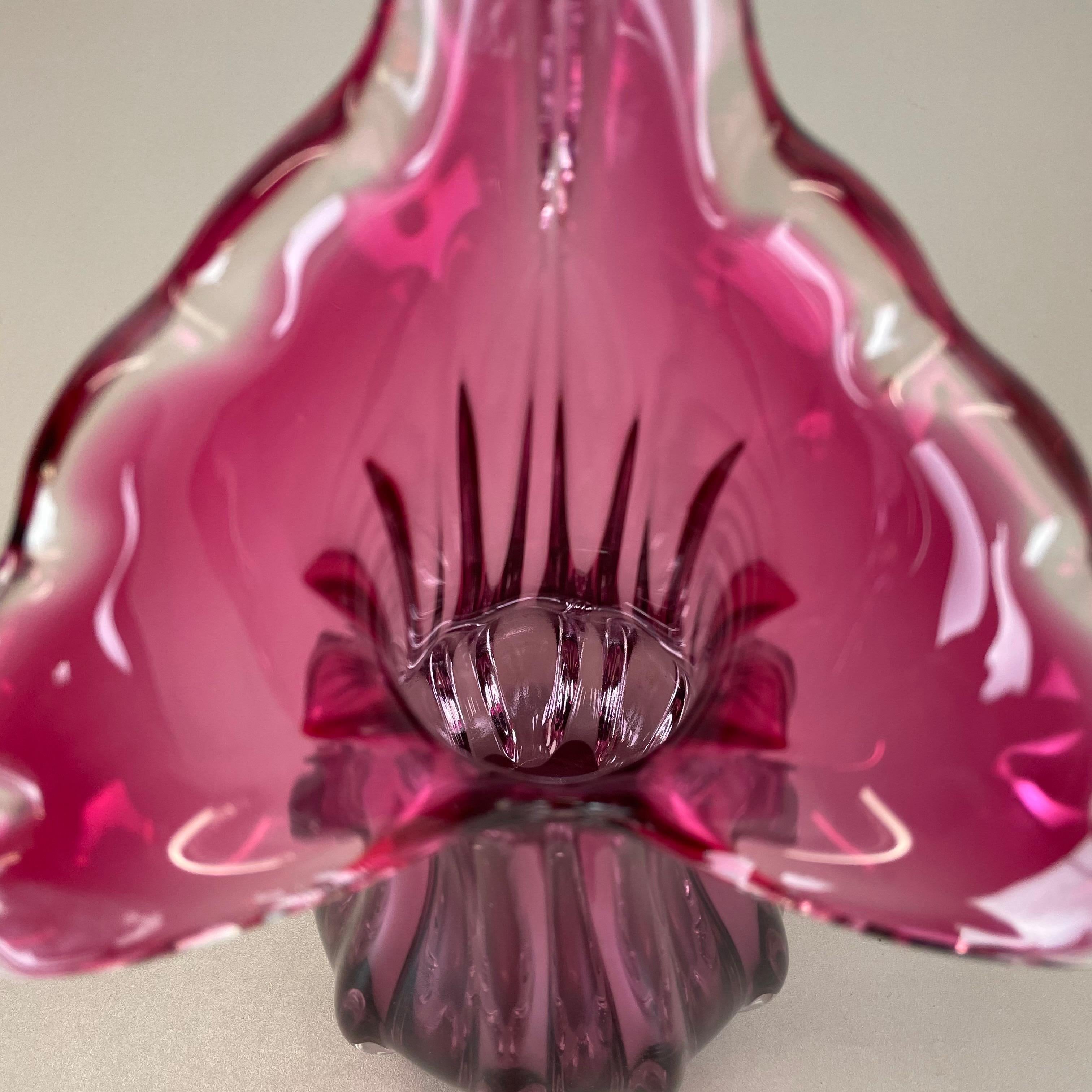 Multi-Color Pink Floral Murano Glass Sommerso Vase Italy, 1970s 4
