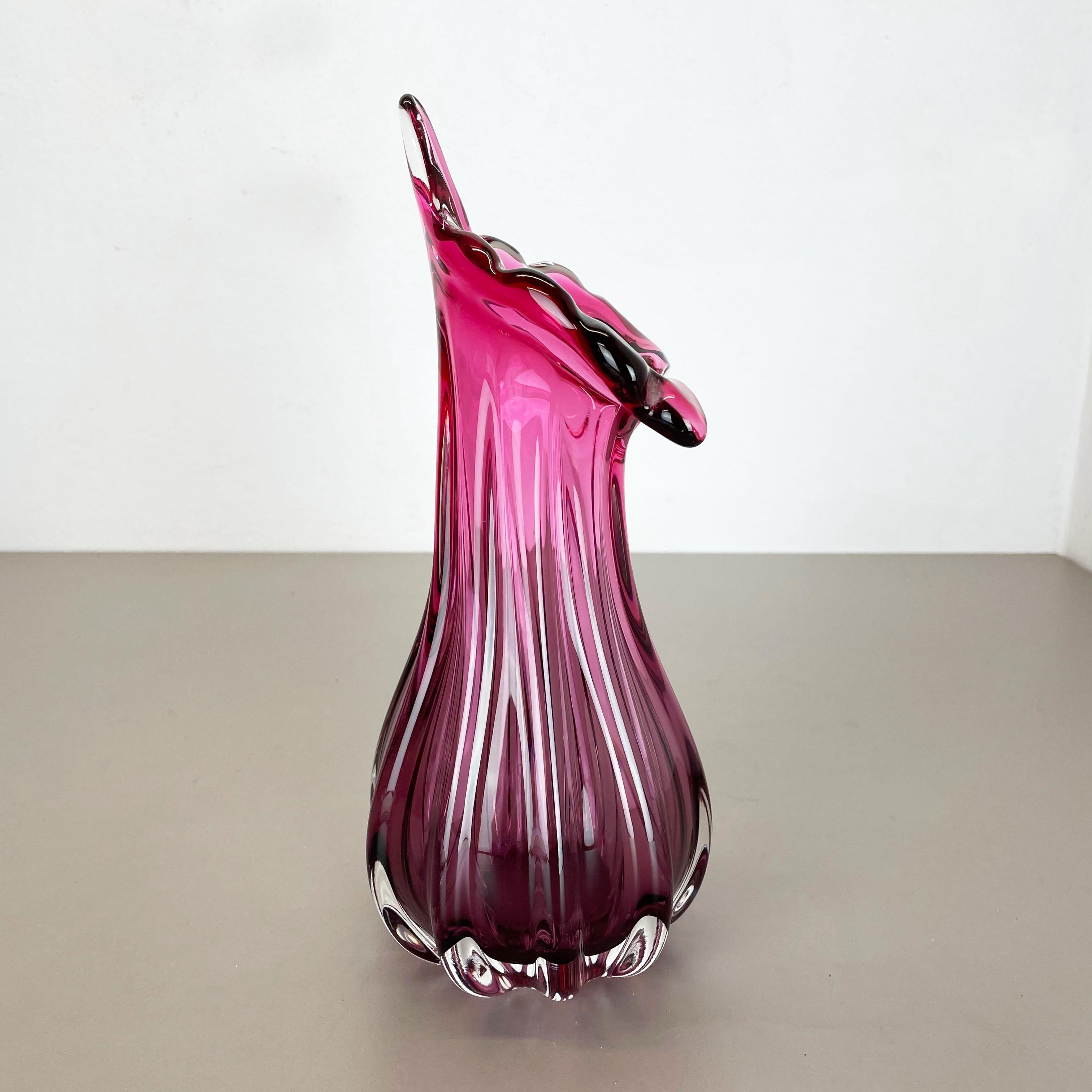 Multi-Color Pink Floral Murano Glass Sommerso Vase Italy, 1970s 6