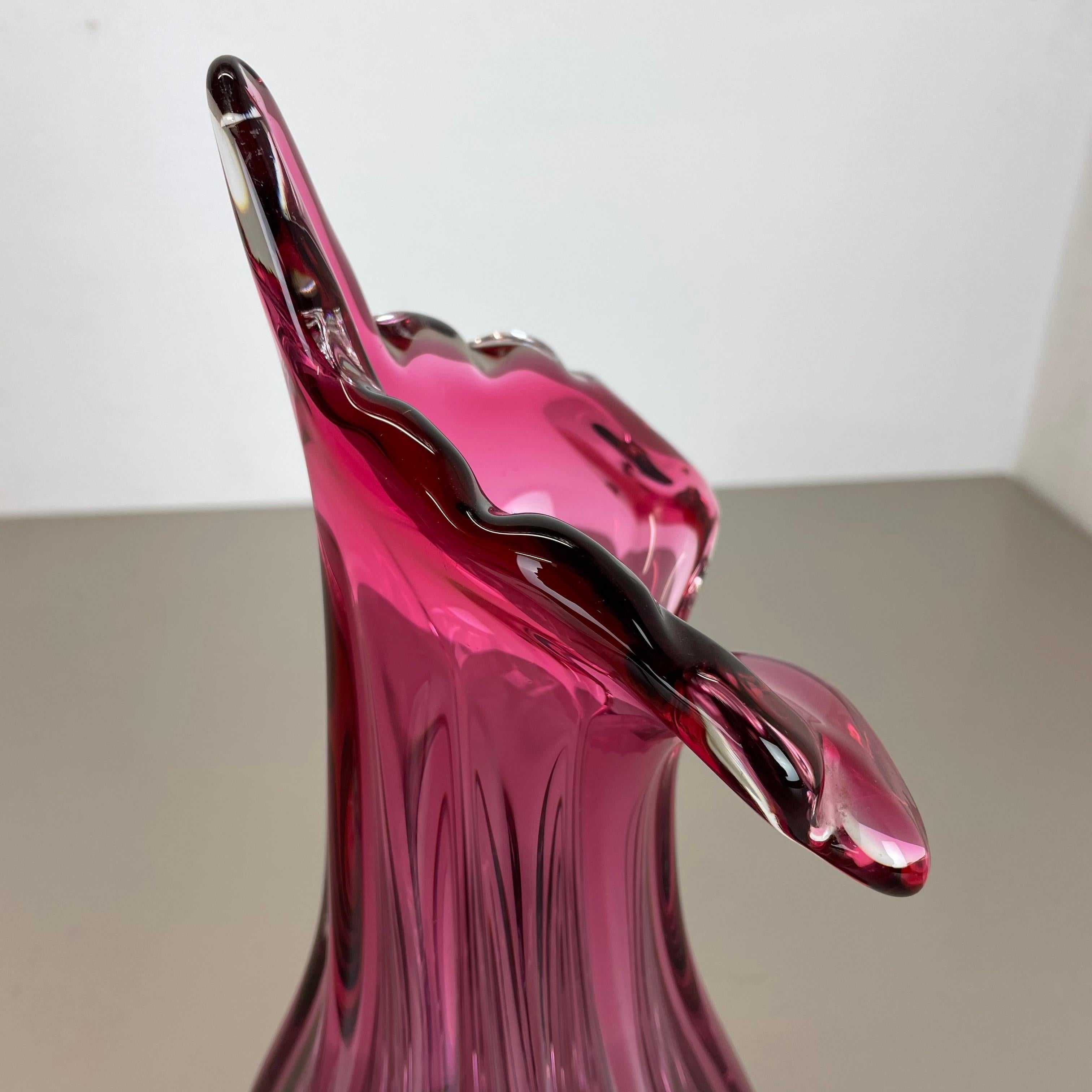 Multi-Color Pink Floral Murano Glass Sommerso Vase Italy, 1970s 7