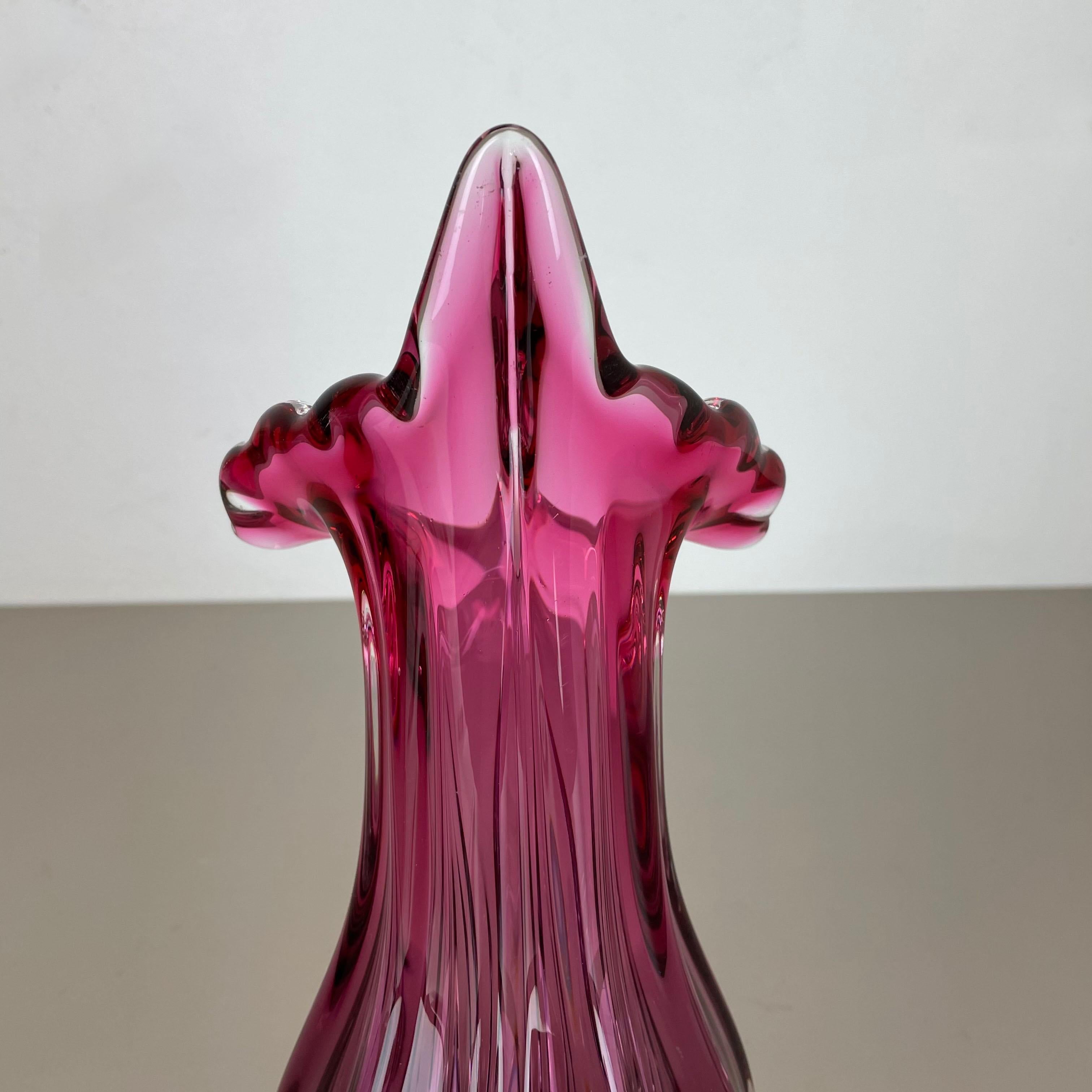 Multi-Color Pink Floral Murano Glass Sommerso Vase Italy, 1970s 8