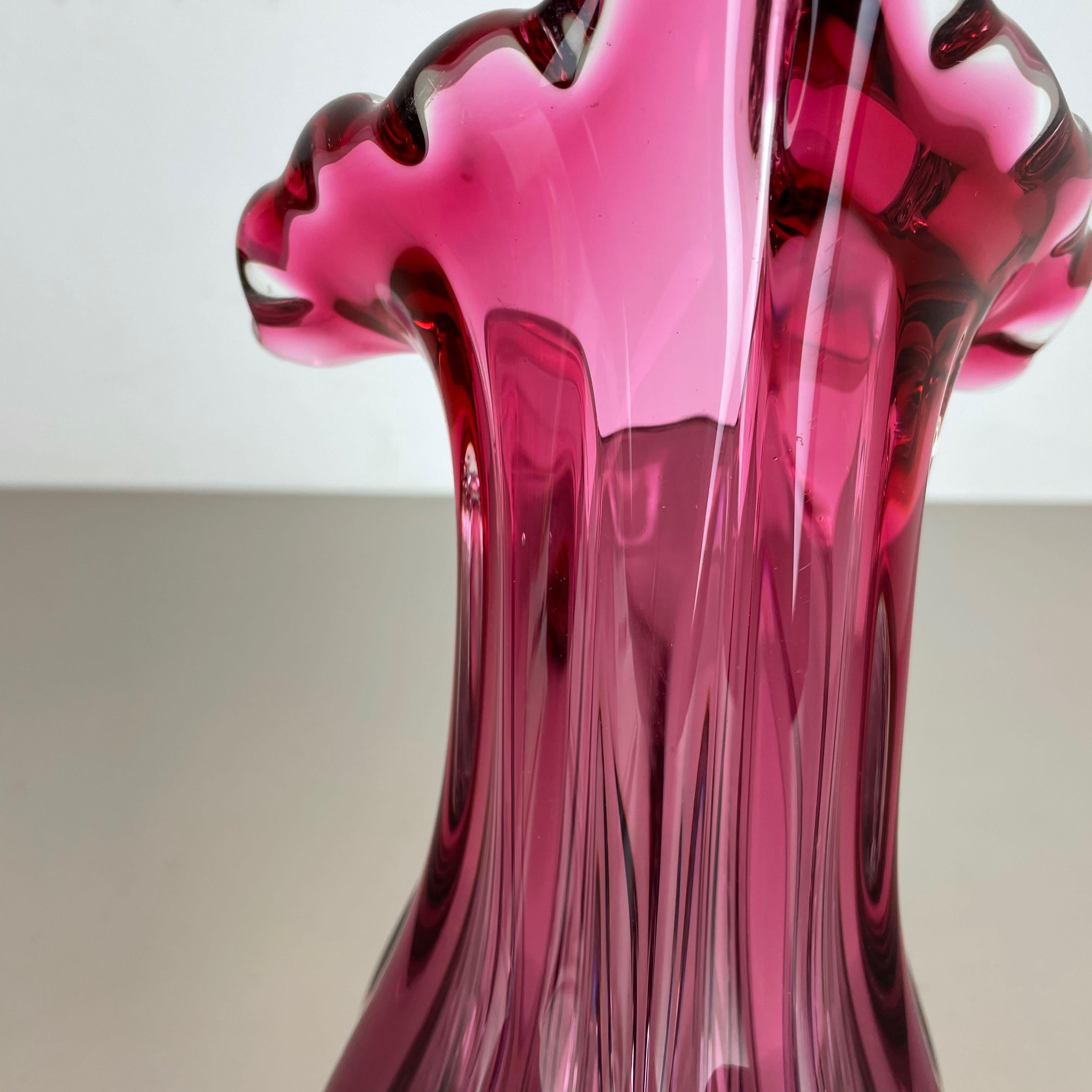 Multi-Color Pink Floral Murano Glass Sommerso Vase Italy, 1970s 9