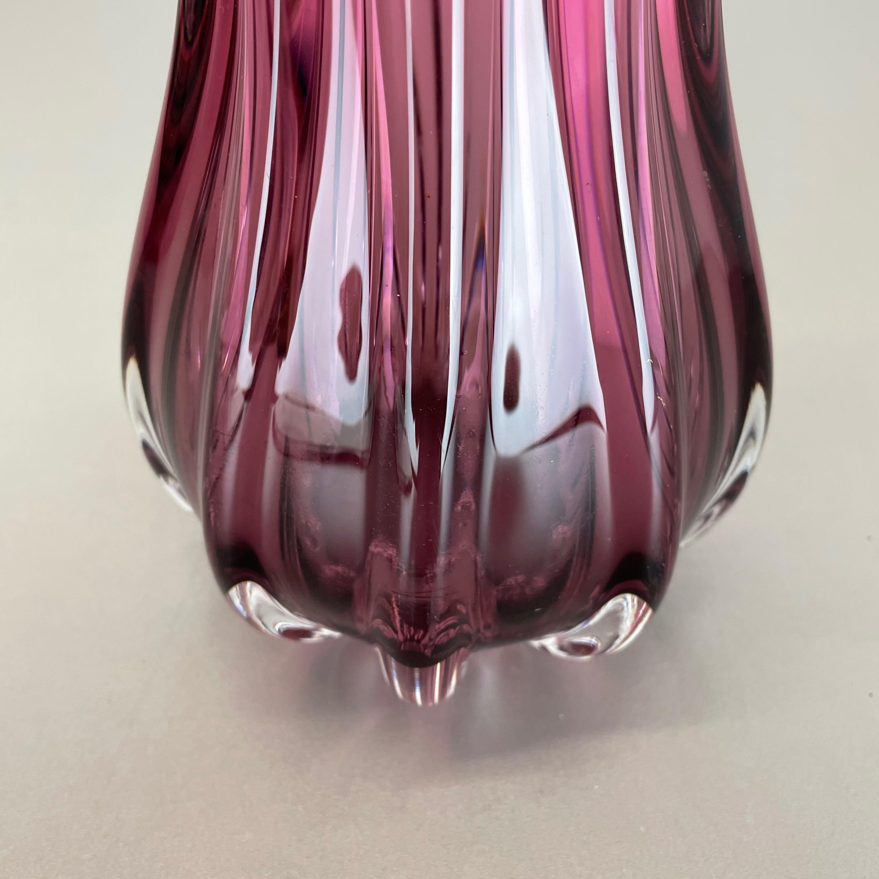 Multi-Color Pink Floral Murano Glass Sommerso Vase Italy, 1970s 10