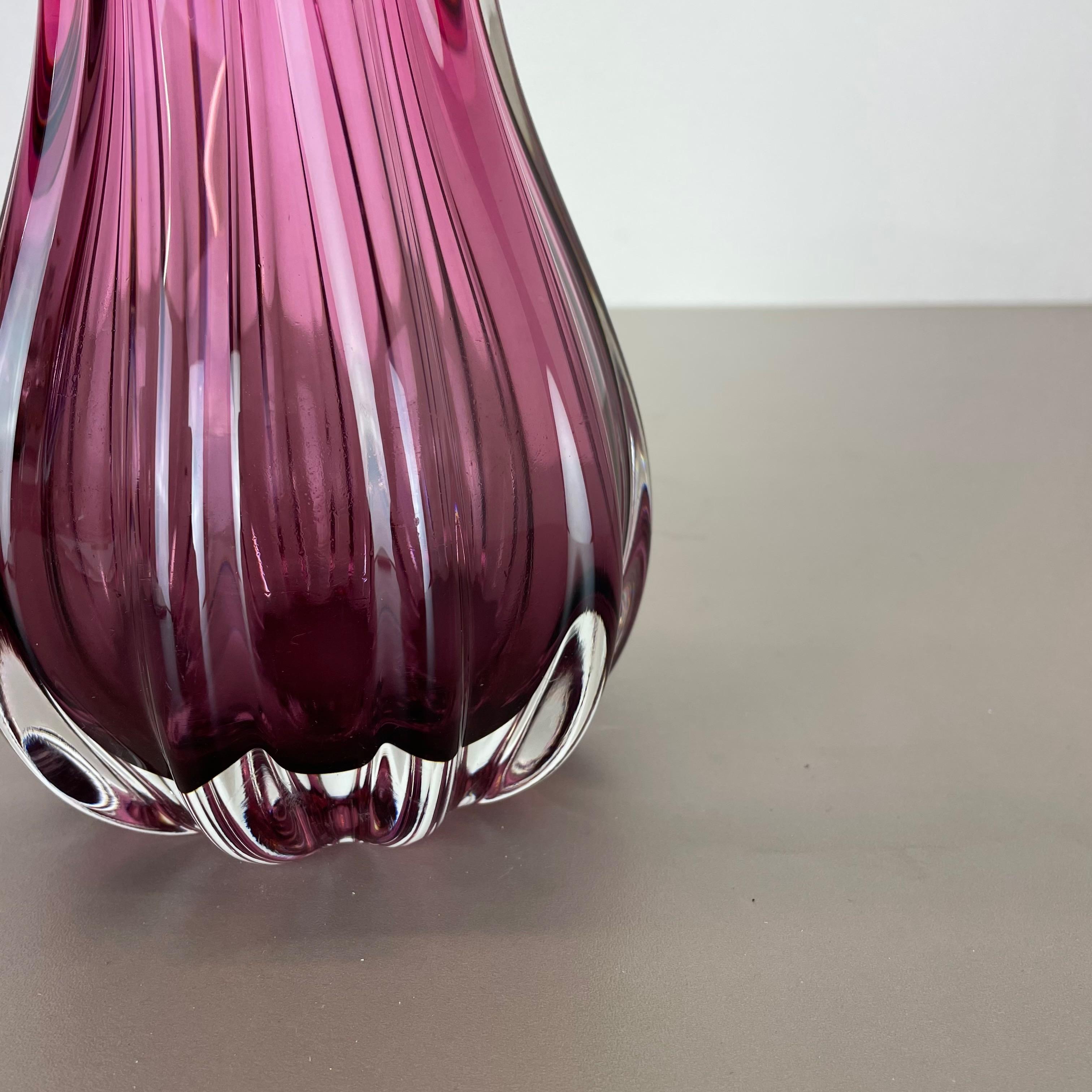 Multi-Color Pink Floral Murano Glass Sommerso Vase Italy, 1970s In Good Condition In Kirchlengern, DE