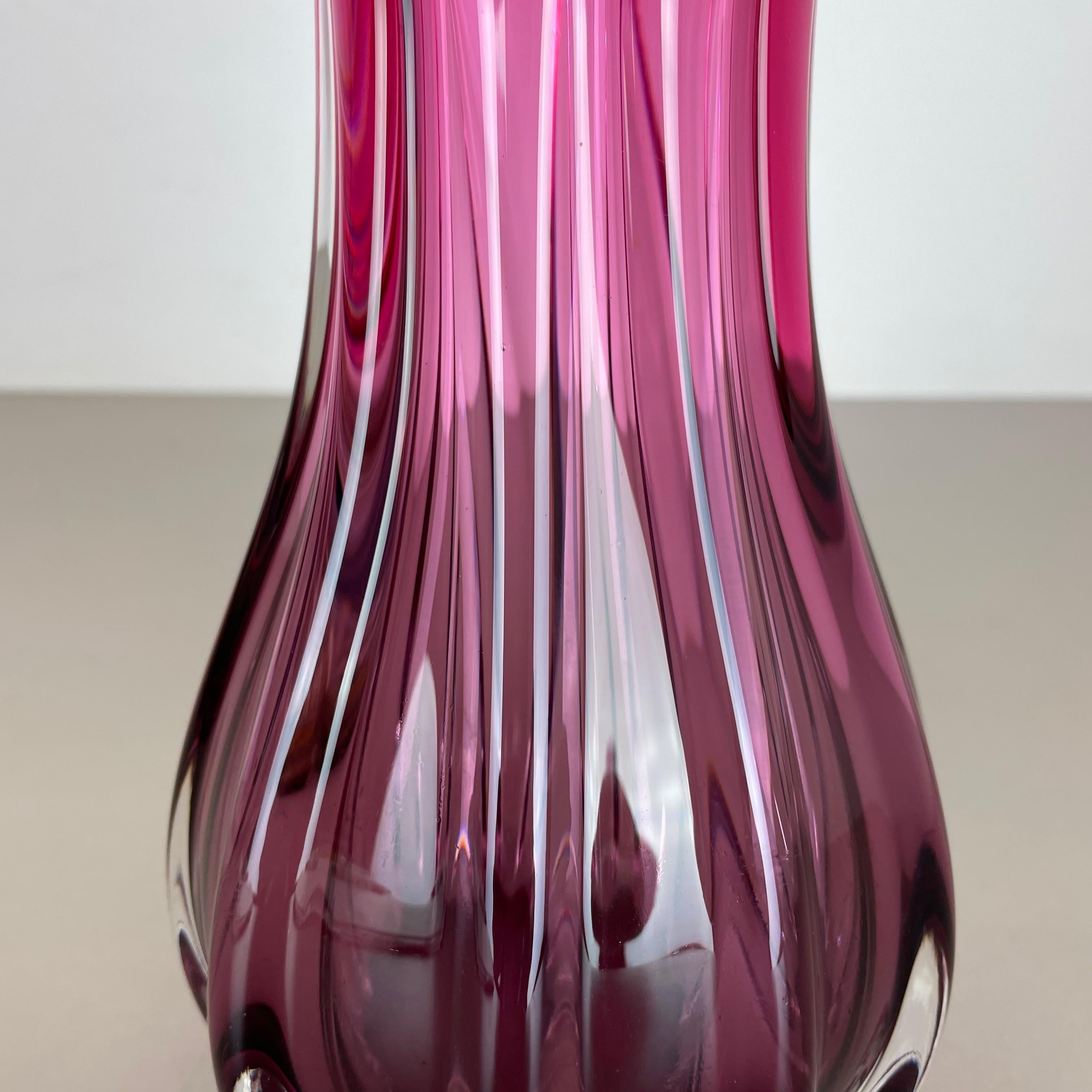 20th Century Multi-Color Pink Floral Murano Glass Sommerso Vase Italy, 1970s