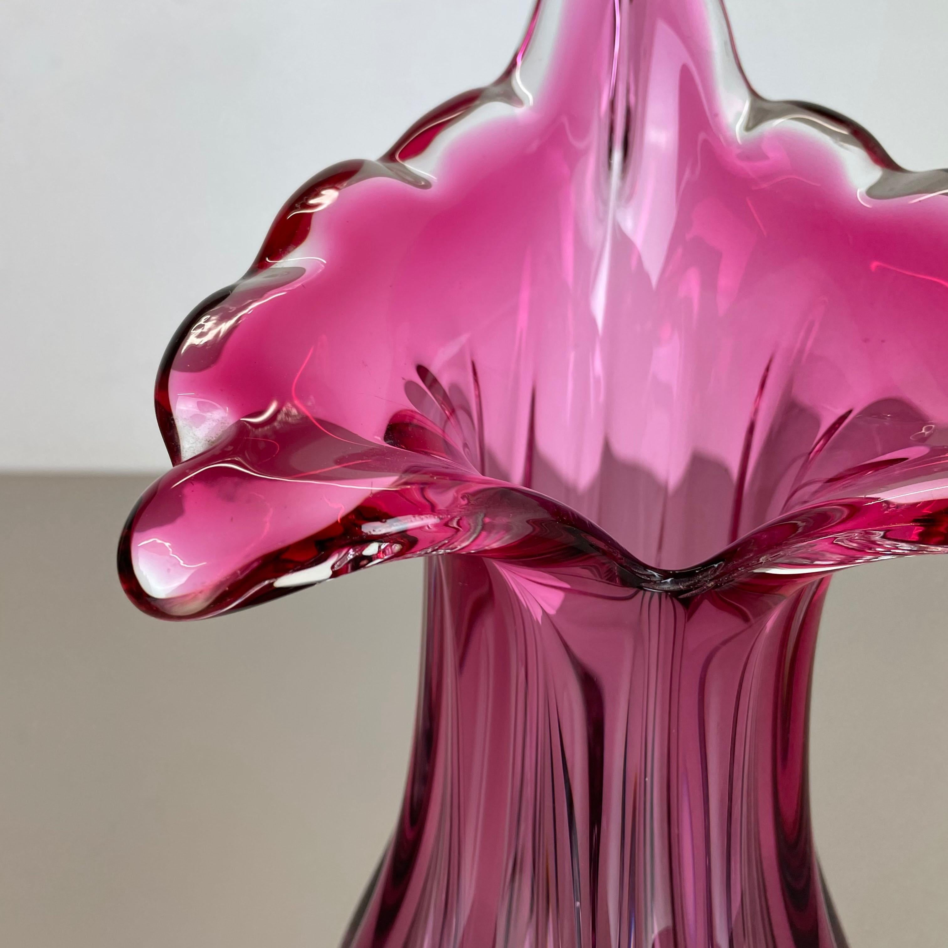 Multi-Color Pink Floral Murano Glass Sommerso Vase Italy, 1970s 1