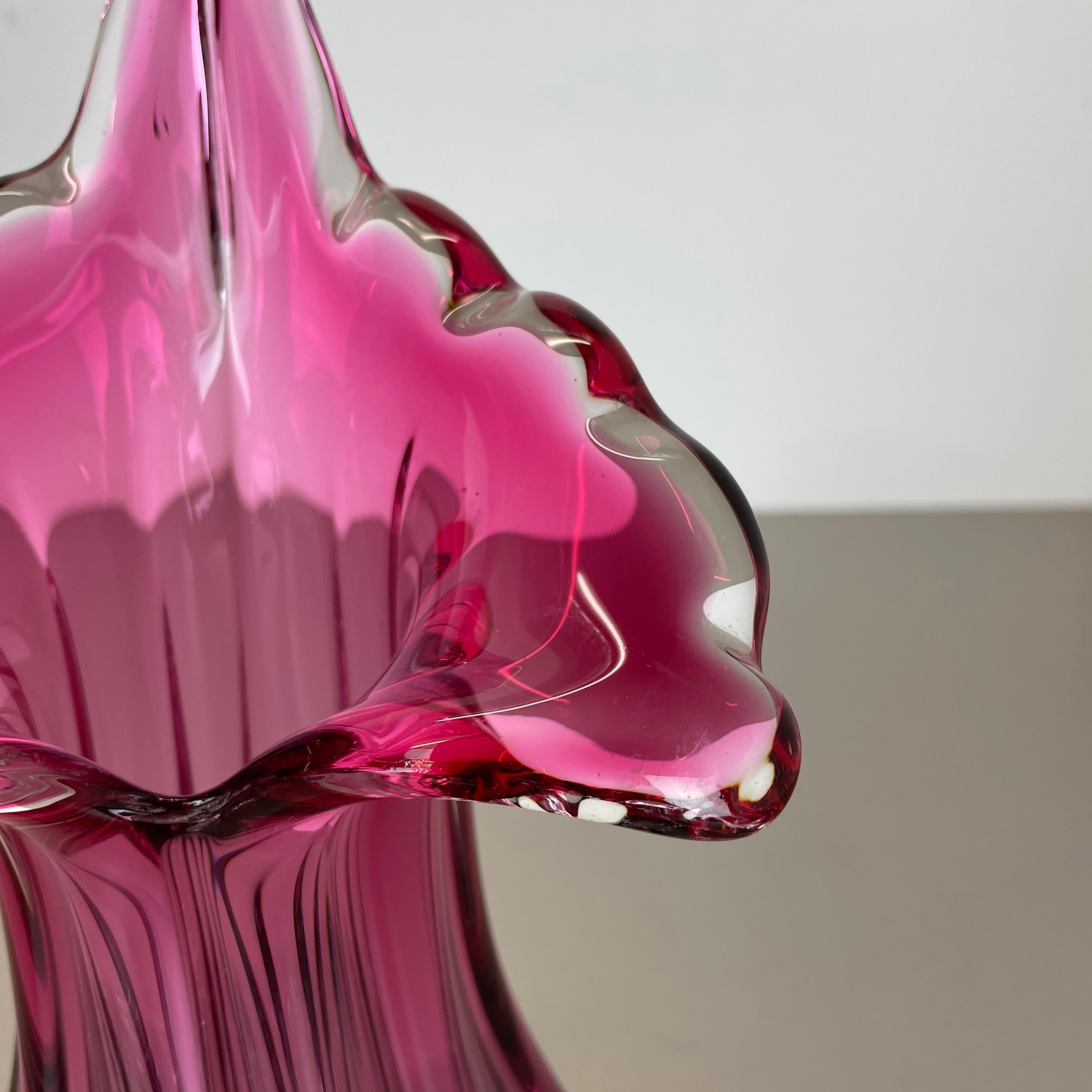 Multi-Color Pink Floral Murano Glass Sommerso Vase Italy, 1970s 3