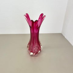 Jarrón grande extra grande de 33 cm de cristal de Murano Sommerso rosa Italia, años 70