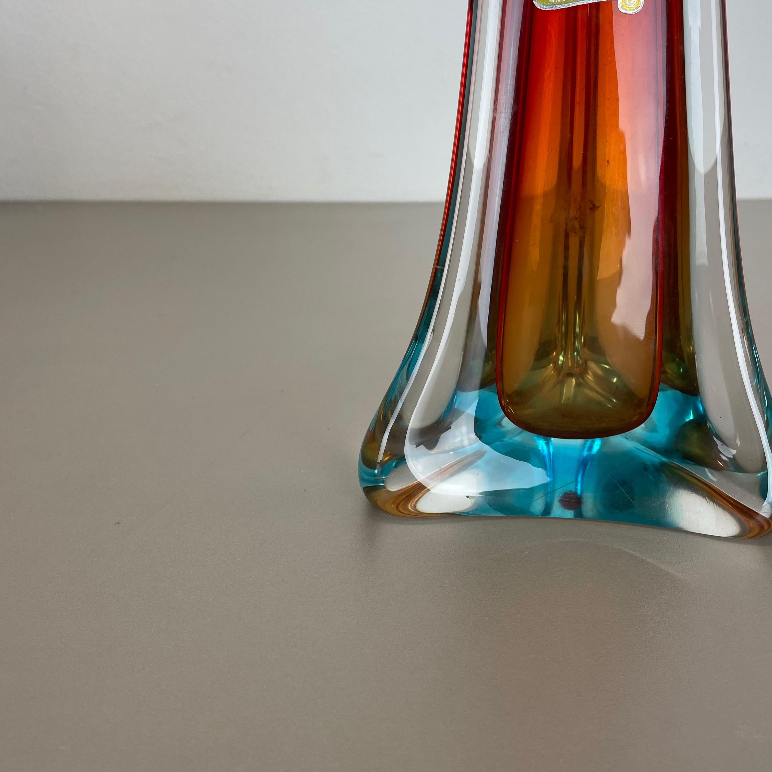 Italian Extra Large Organic Multi-Color Murano Glass Sommerso Vase Italy, 1970s For Sale