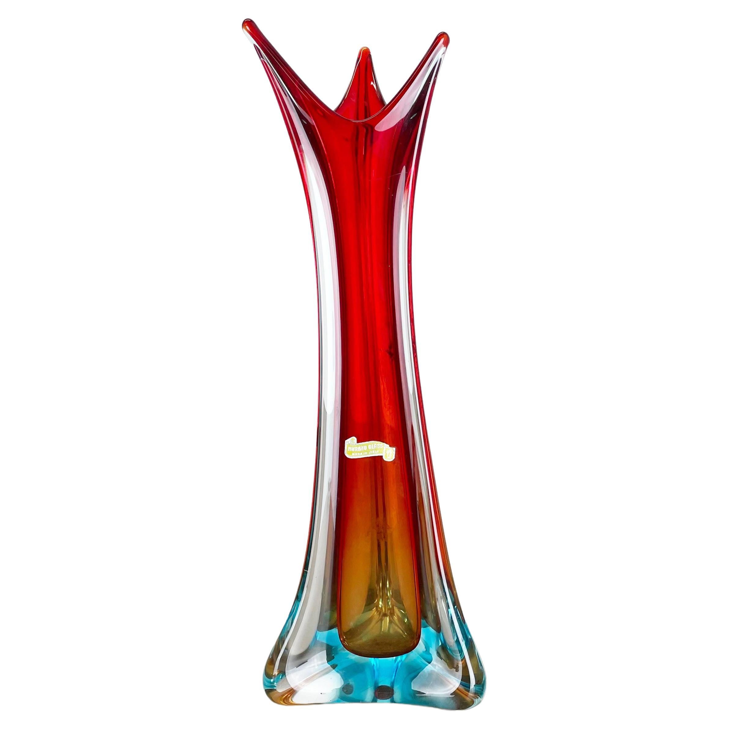 Extra Large Organic Multi-Color Murano Glass Sommerso Vase Italy, 1970s