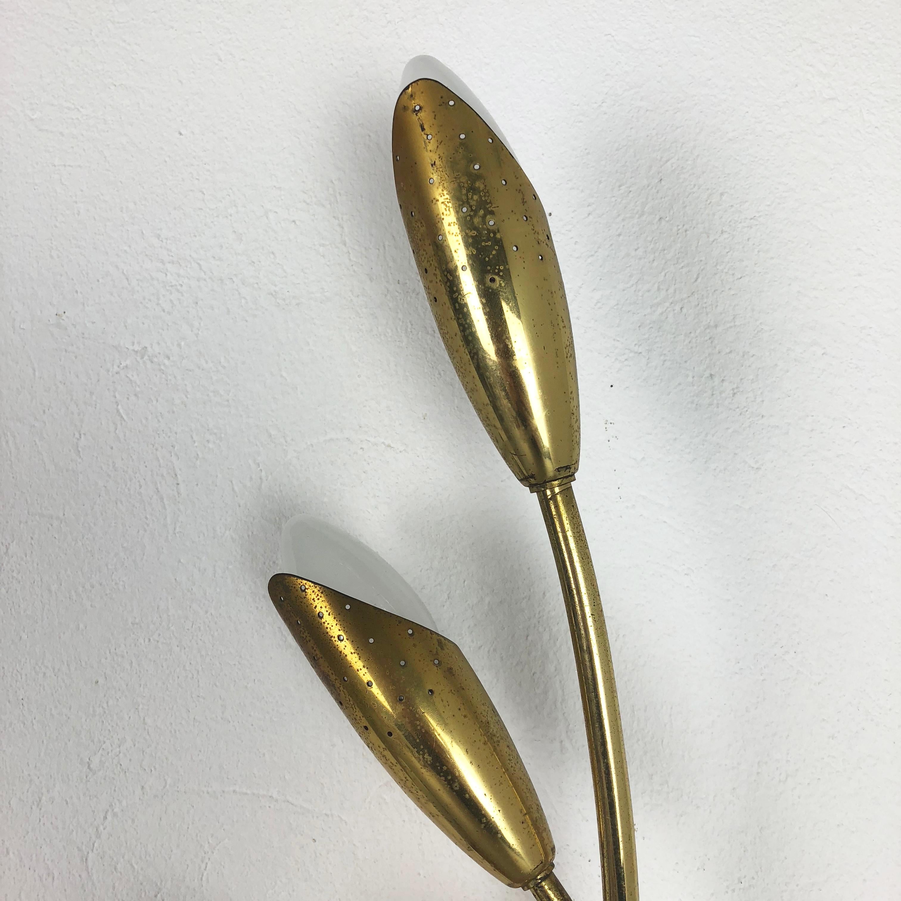 Extra Large Modernist Brass Floral Theatre Wall Light Sconces, France, 1950 3