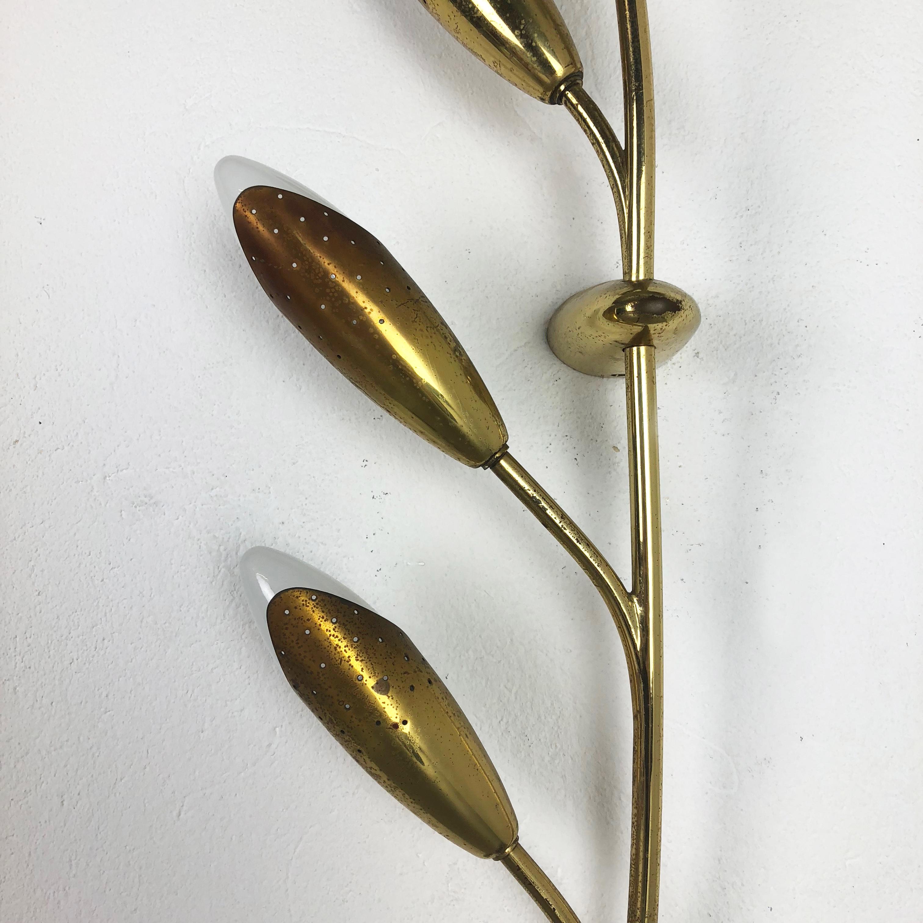 Extra Large Modernist Brass Floral Theatre Wall Light Sconces, France, 1950 4