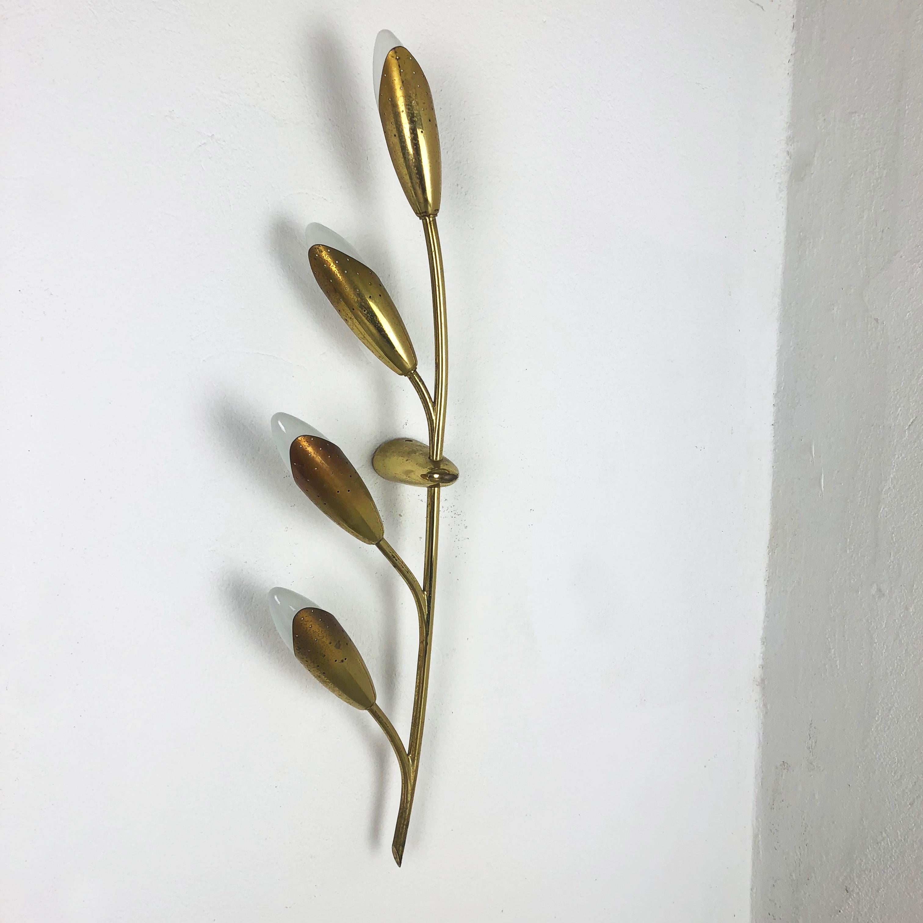 Extra Large Modernist Brass Floral Theatre Wall Light Sconces, France, 1950 8