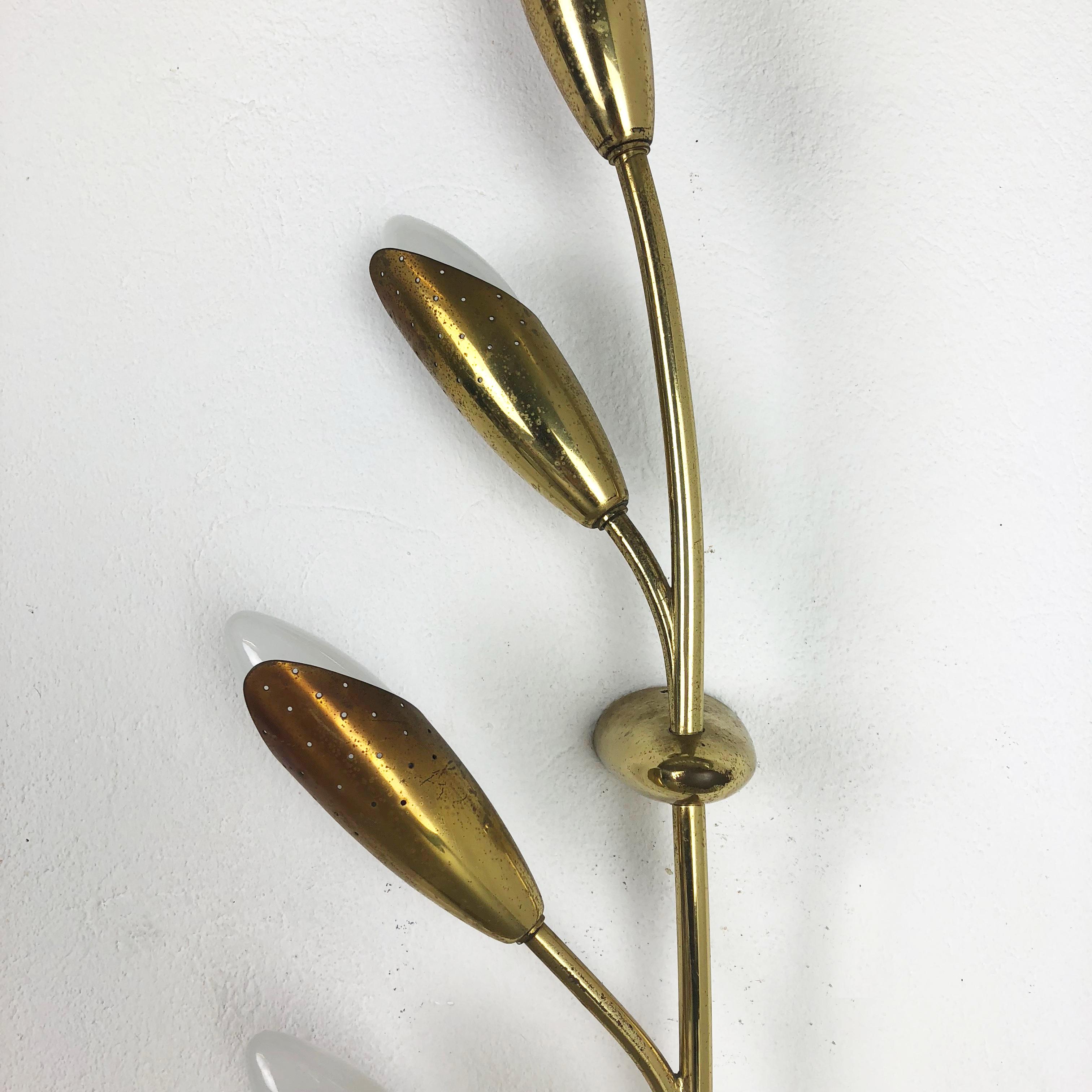 French Extra Large Modernist Brass Floral Theatre Wall Light Sconces, France, 1950