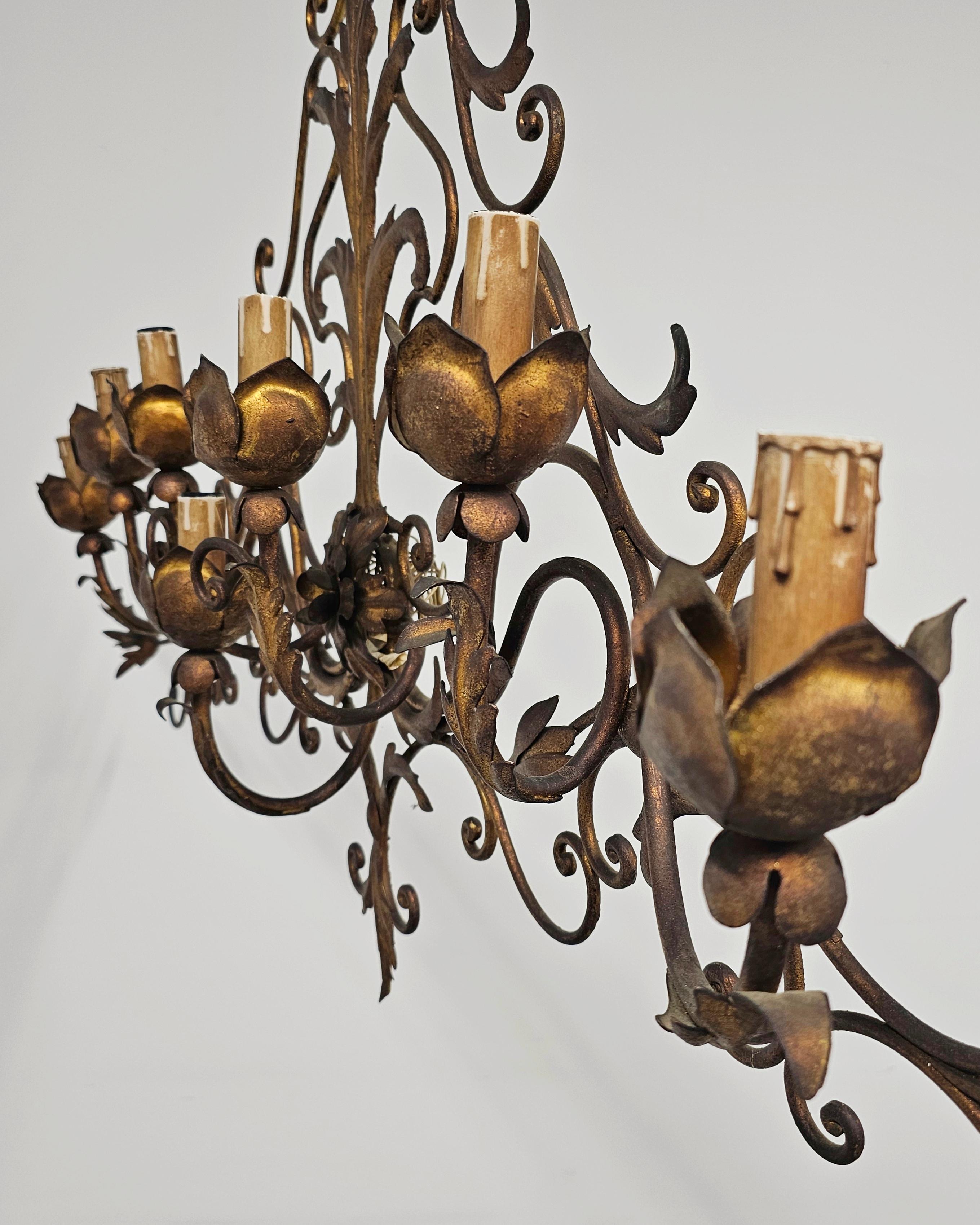 Metal Extra Large 7-Arm Sconce done in gilt metal, featuring acanthus leaf by Palladio For Sale