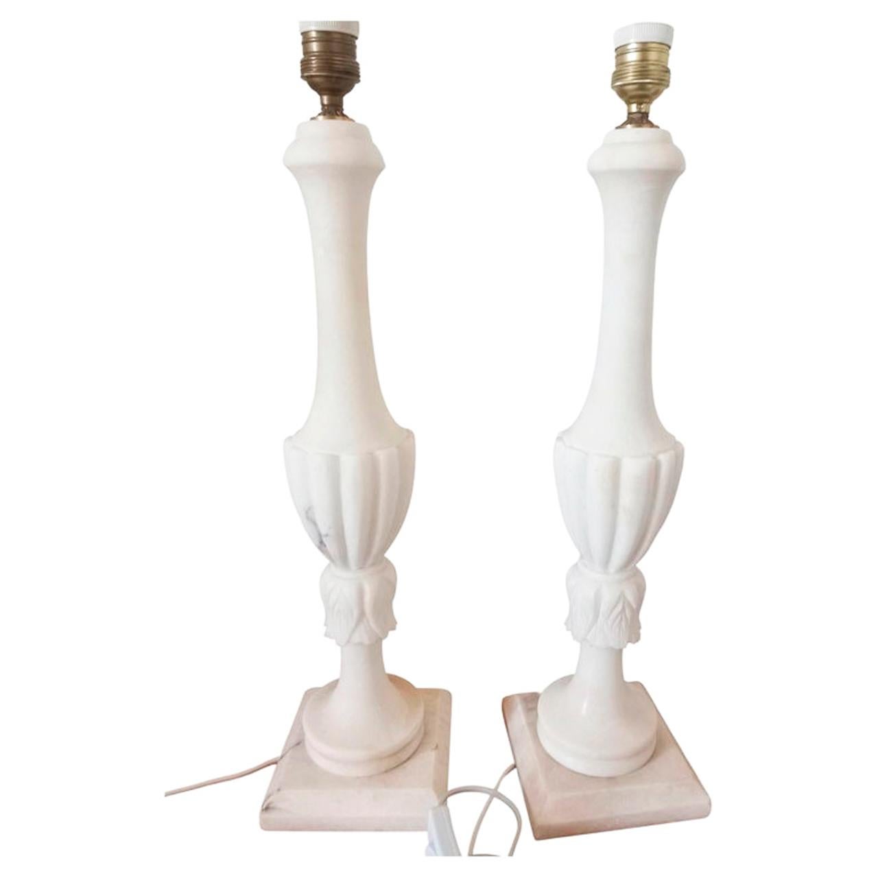  Extra Large Alabaster or Mrble Table Lamps  White Color 57 cm (without screens) For Sale 7