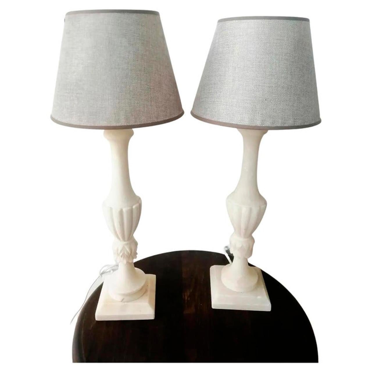  Extra Large Alabaster or Mrble Table Lamps  White Color 57 cm (without screens) In Excellent Condition For Sale In Mombuey, Zamora