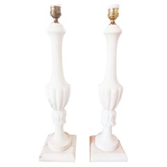  Très grandes lampes de table en albâtre ou en marbre  Couleur blanche 57 cm (sans écrans)