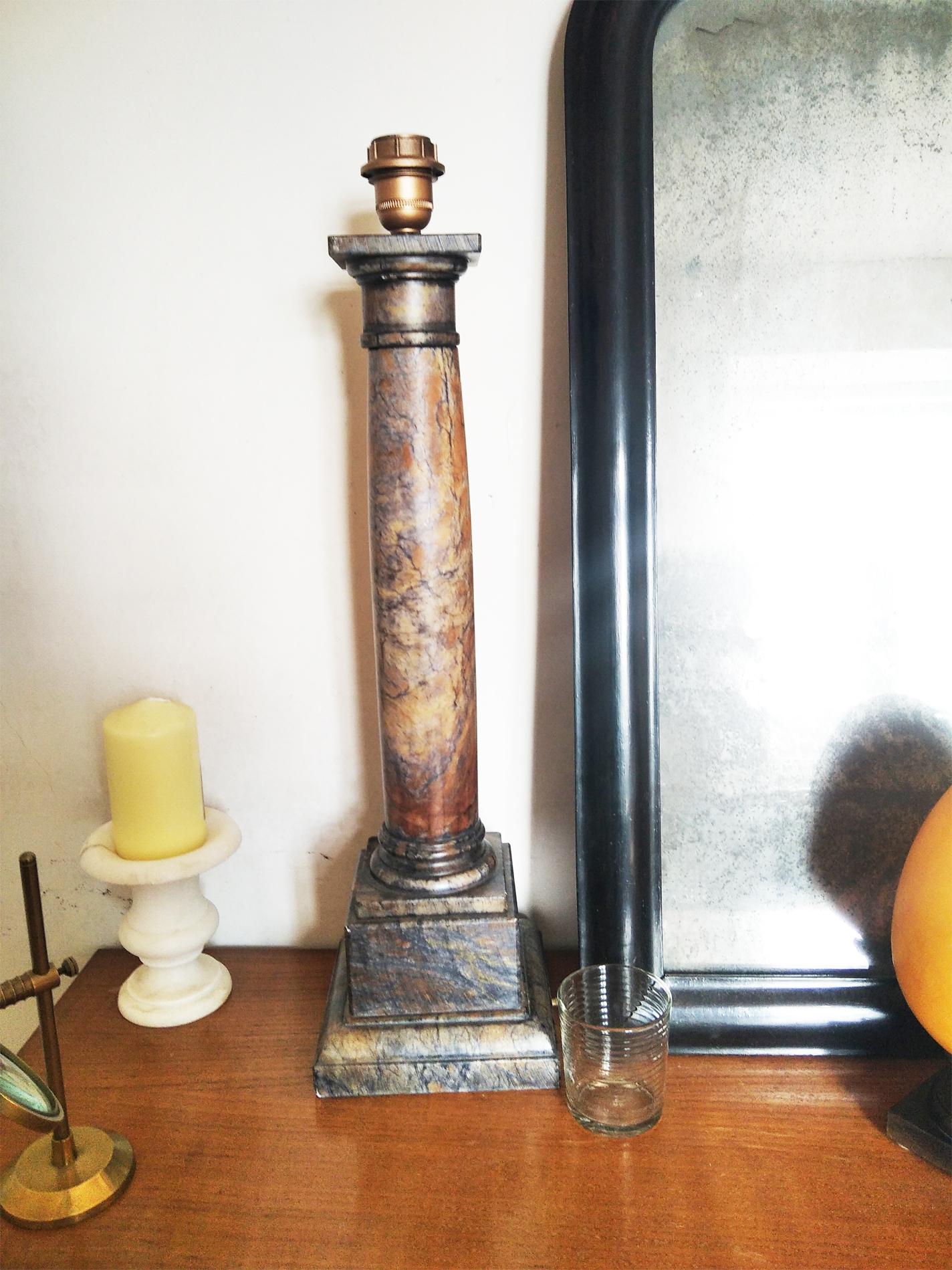 Carved  Big Size 73cm  Alabaster Table Lamps  Column Shape Italy,  20th Century For Sale