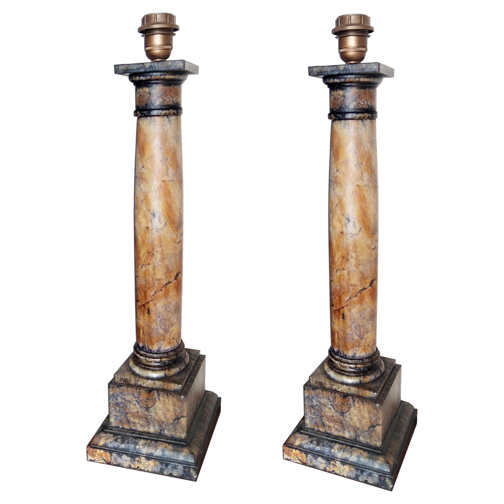 Big Size 73cm  Alabaster Table Lamps  Column Shape Italy,  20th Century For Sale