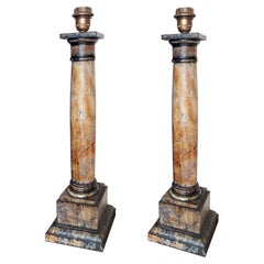 Antique  Big Size 73cm Table Lamps   Column Shape Alabaster  Spain, Early 20th Century