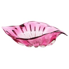 Extra Large Alfredo Barbini Pink Murano Art Glass Shell Centerpiece Bowl, 1950s