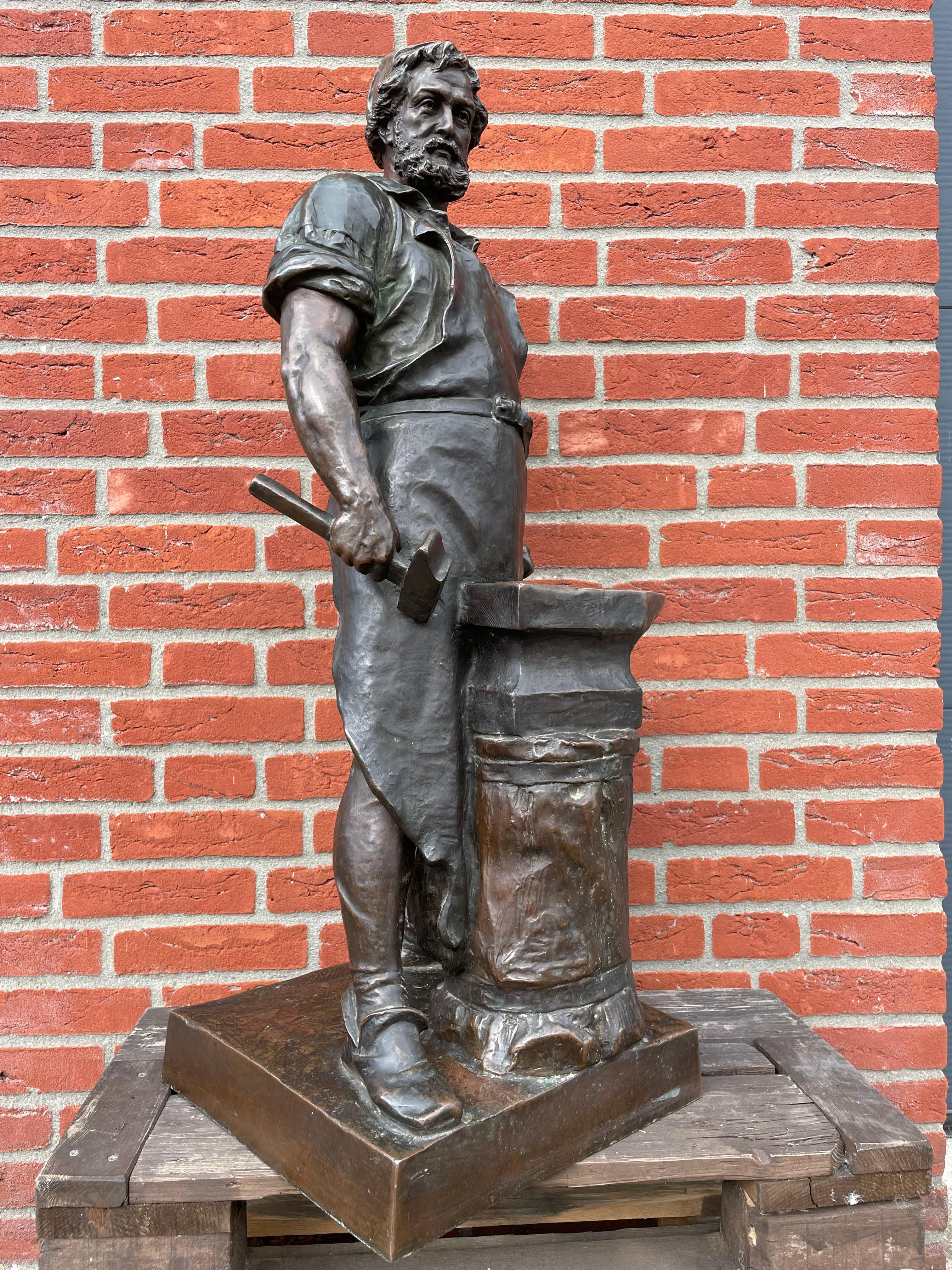 Extra Large & Amazingly Detailed Blacksmith Sculpture by Wilhelm Albermann 1880s 1