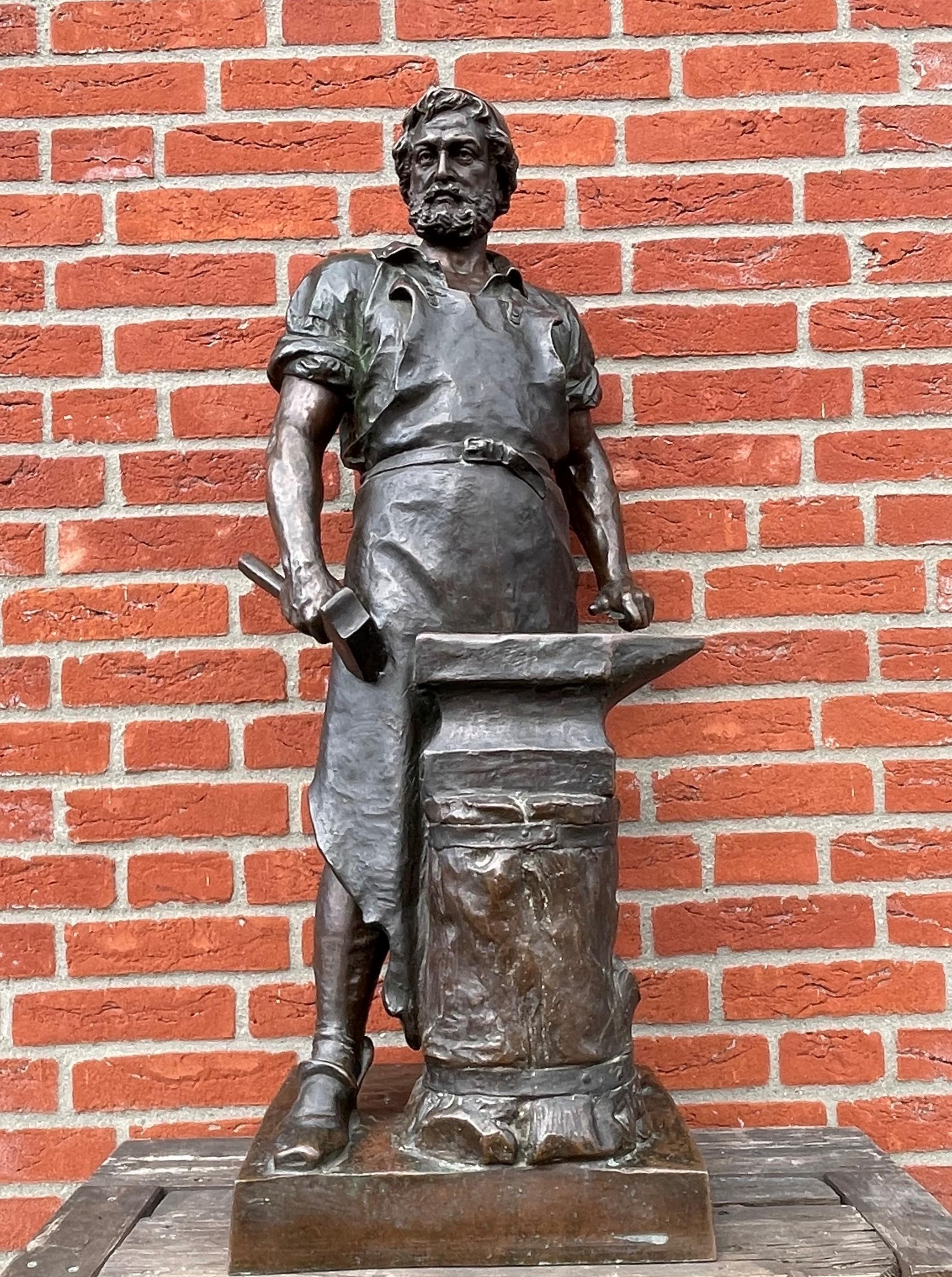 Extra Large & Amazingly Detailed Blacksmith Sculpture by Wilhelm Albermann 1880s 2