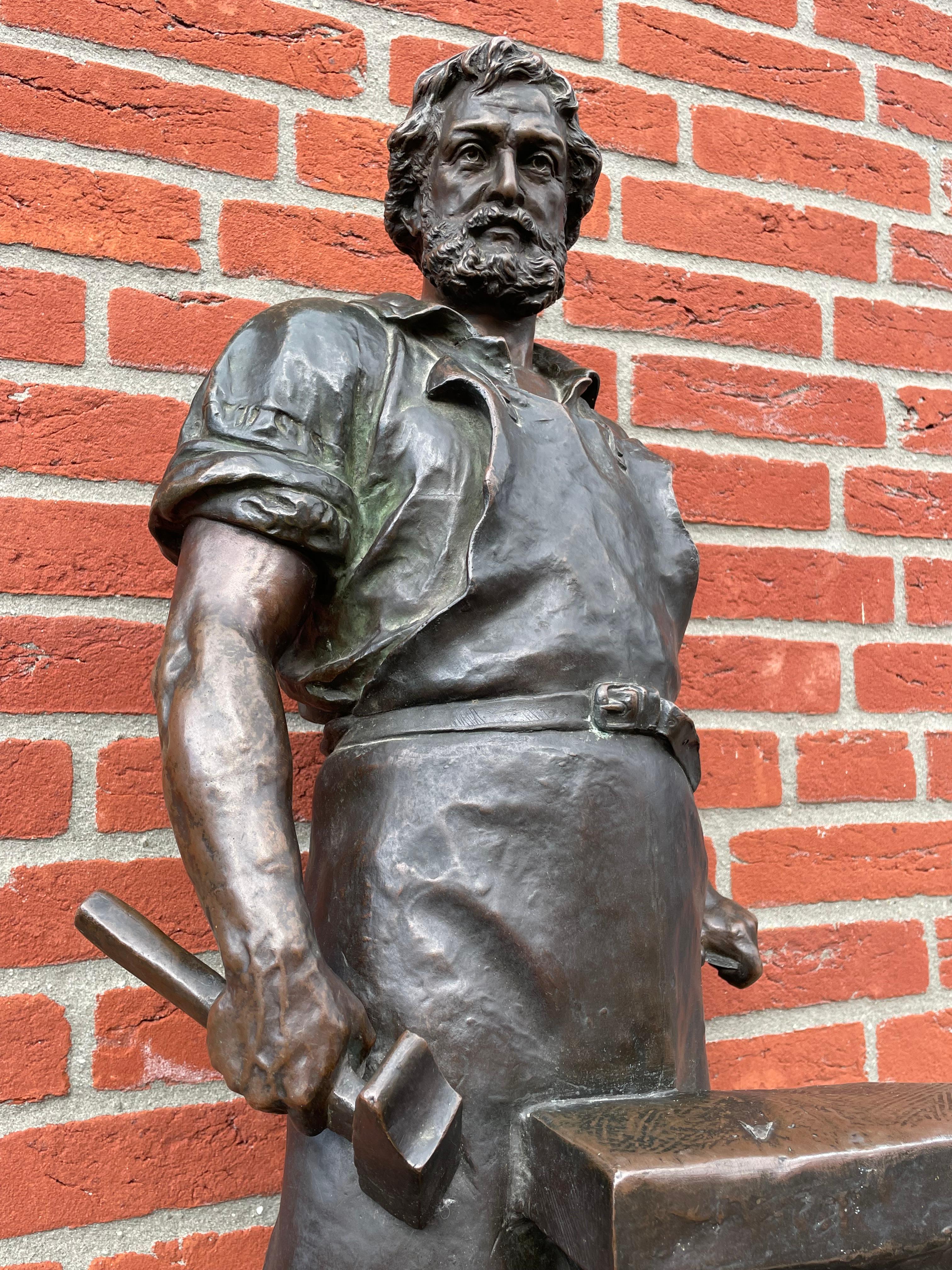 Beautifully patinated and largest available, famous 19th century sculpture of a blacksmith.

If you are looking for a truly beautiful antique sculpture of a cool and strong blacksmith then this famous specimen called '' the blacksmith of Solingen