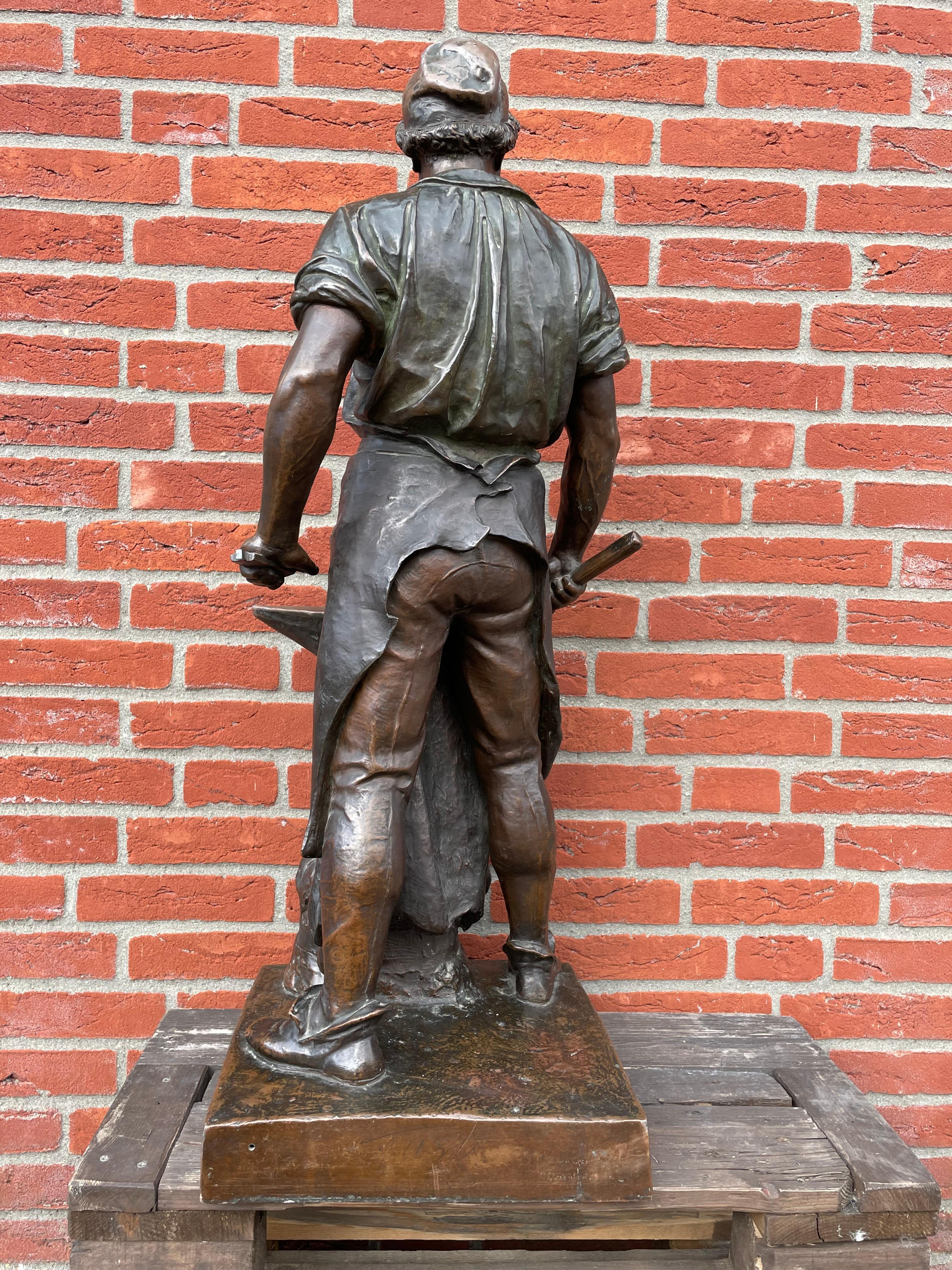 Bronzed Extra Large & Amazingly Detailed Blacksmith Sculpture by Wilhelm Albermann 1880s