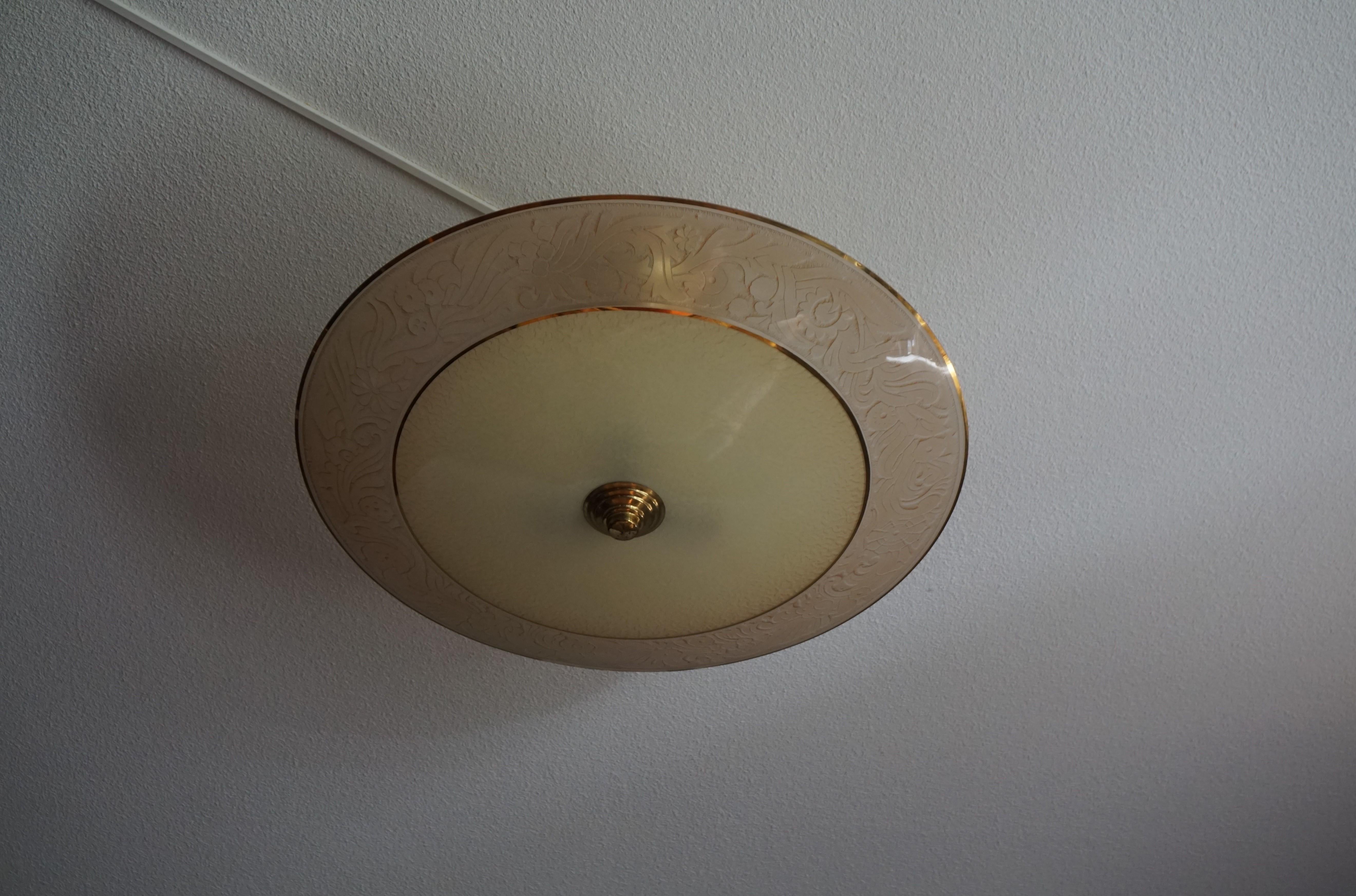 20th Century Extra Large and Excellent Condition 3-Light Mid-Century Modern Glass Flushmount