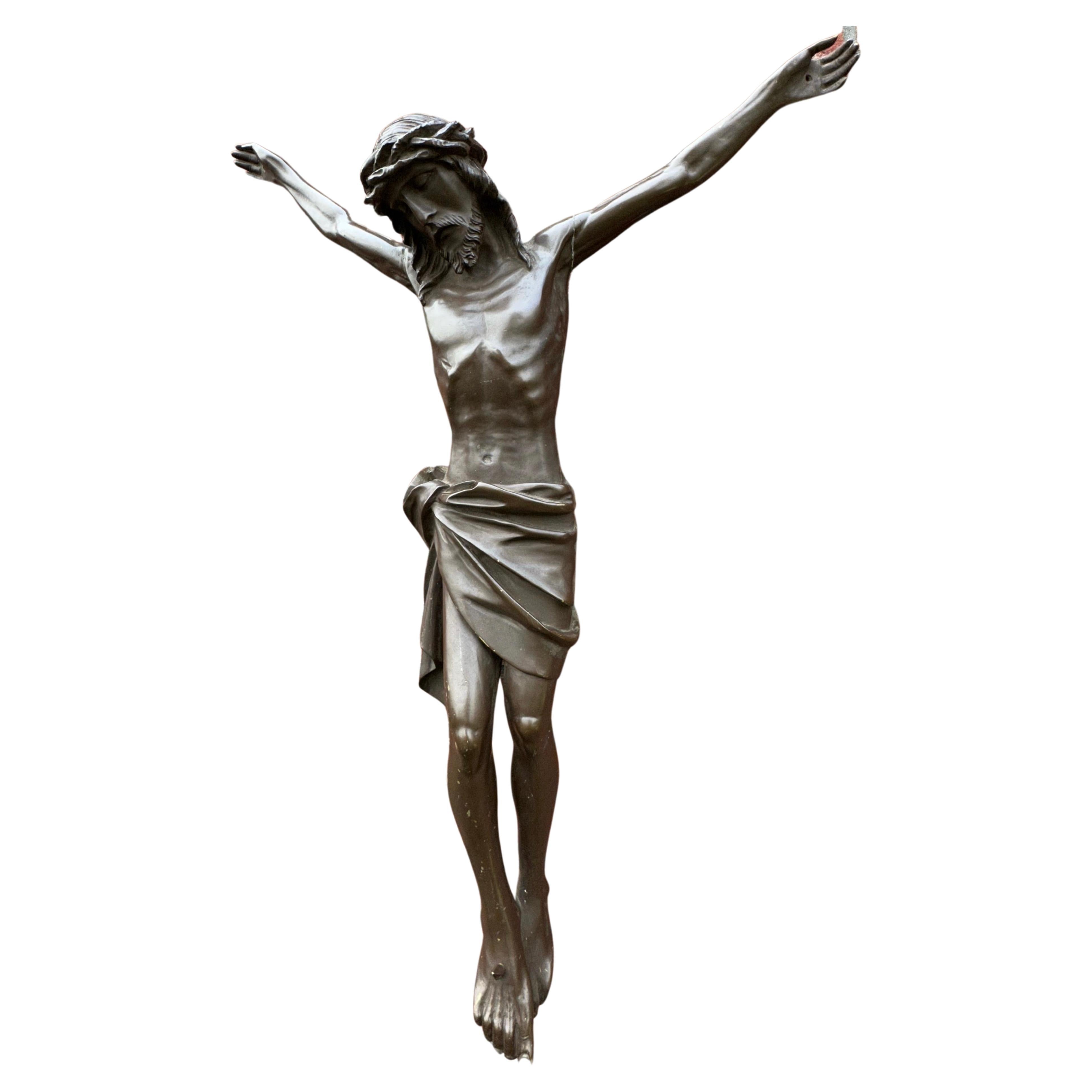 One of a kind, large and beautifully handcrafted, work of religious art.

An antique bronze crucifix corpus of this size is a rare find and to have been given the opportunity to purchase one of such beautiful quality and details more than made our