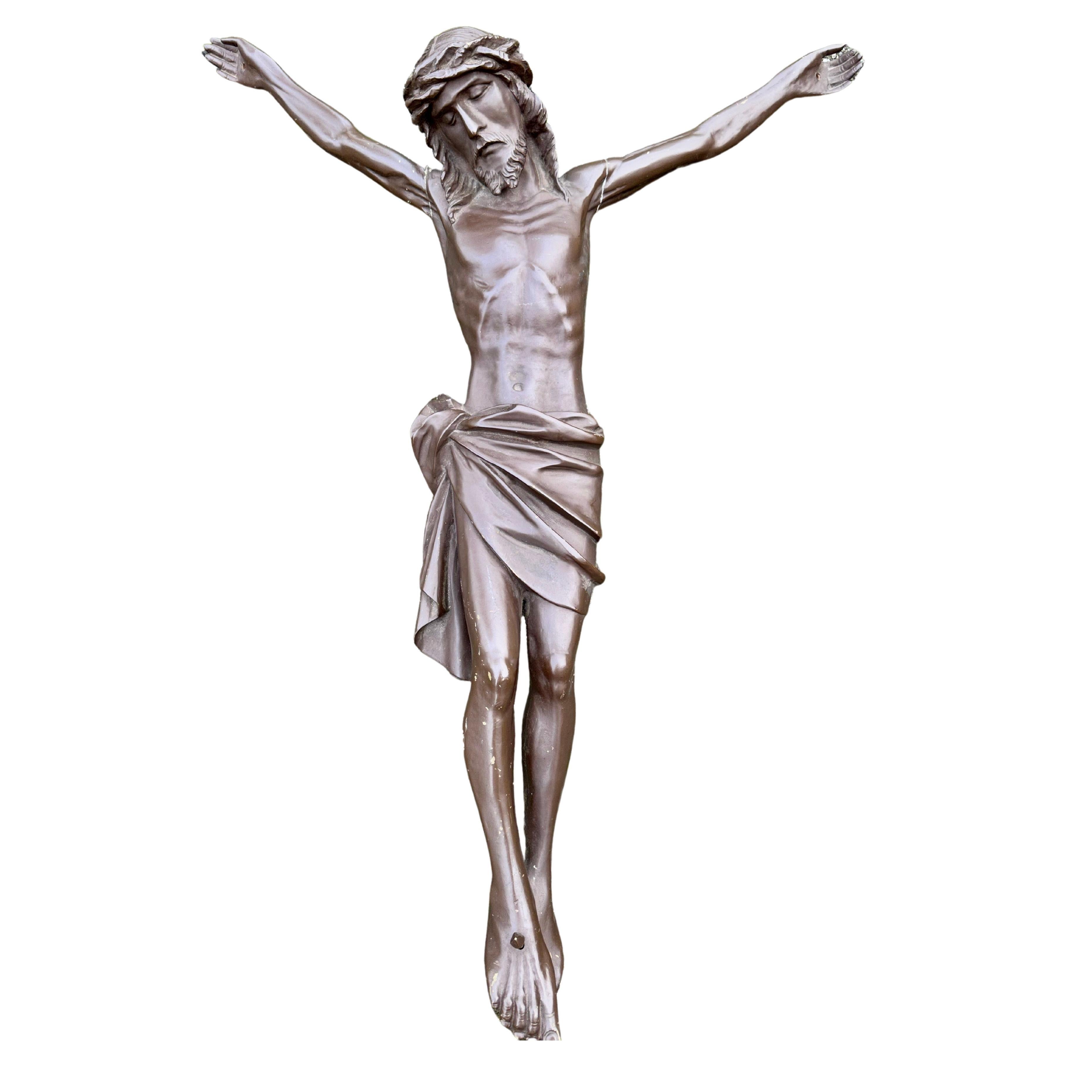 Extragroße antike und hochwertige Bronze Corpus of Christ w. Erstaunliche Patina im Angebot