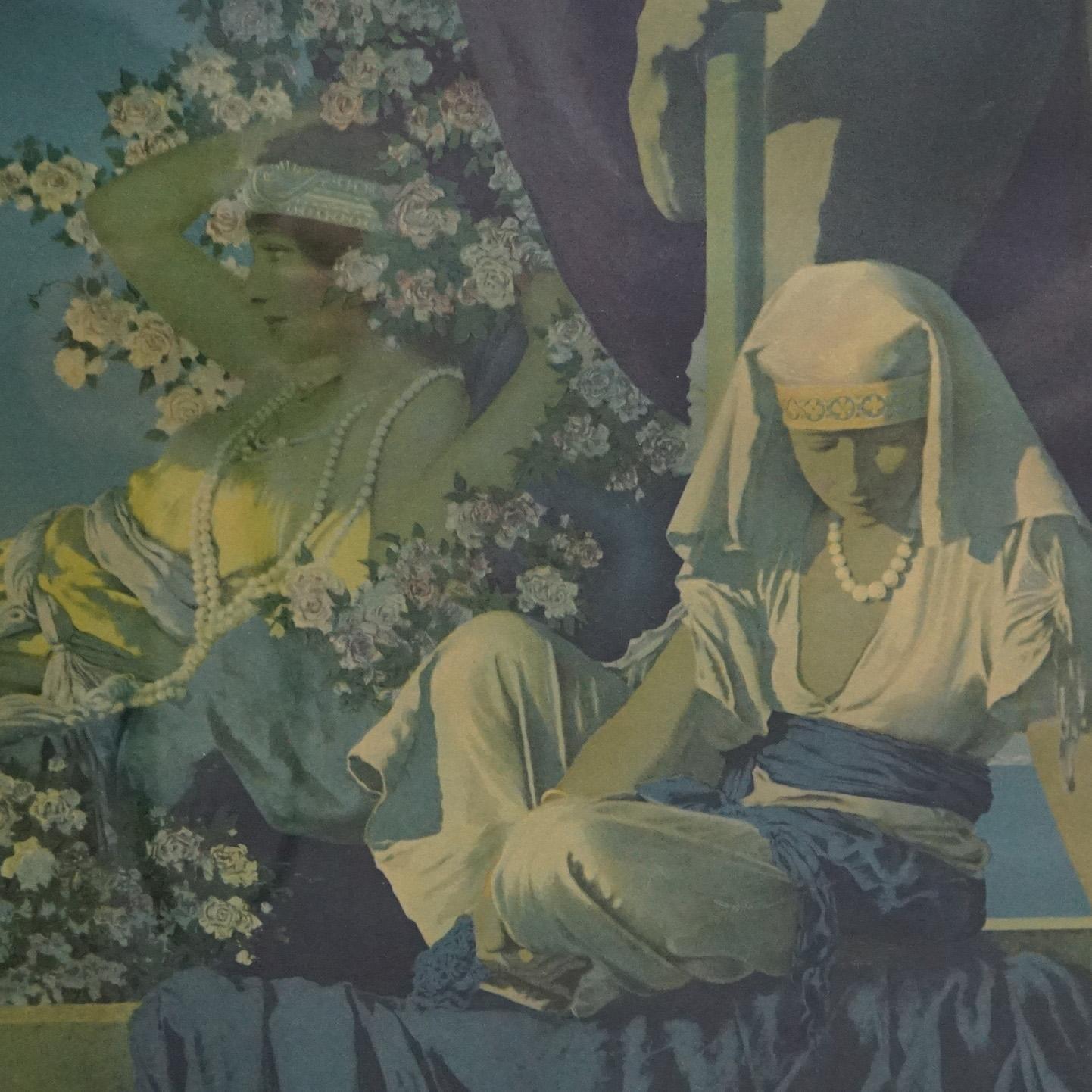 Stampa antica extra large di Maxfield Parrish in stile Art Deco 