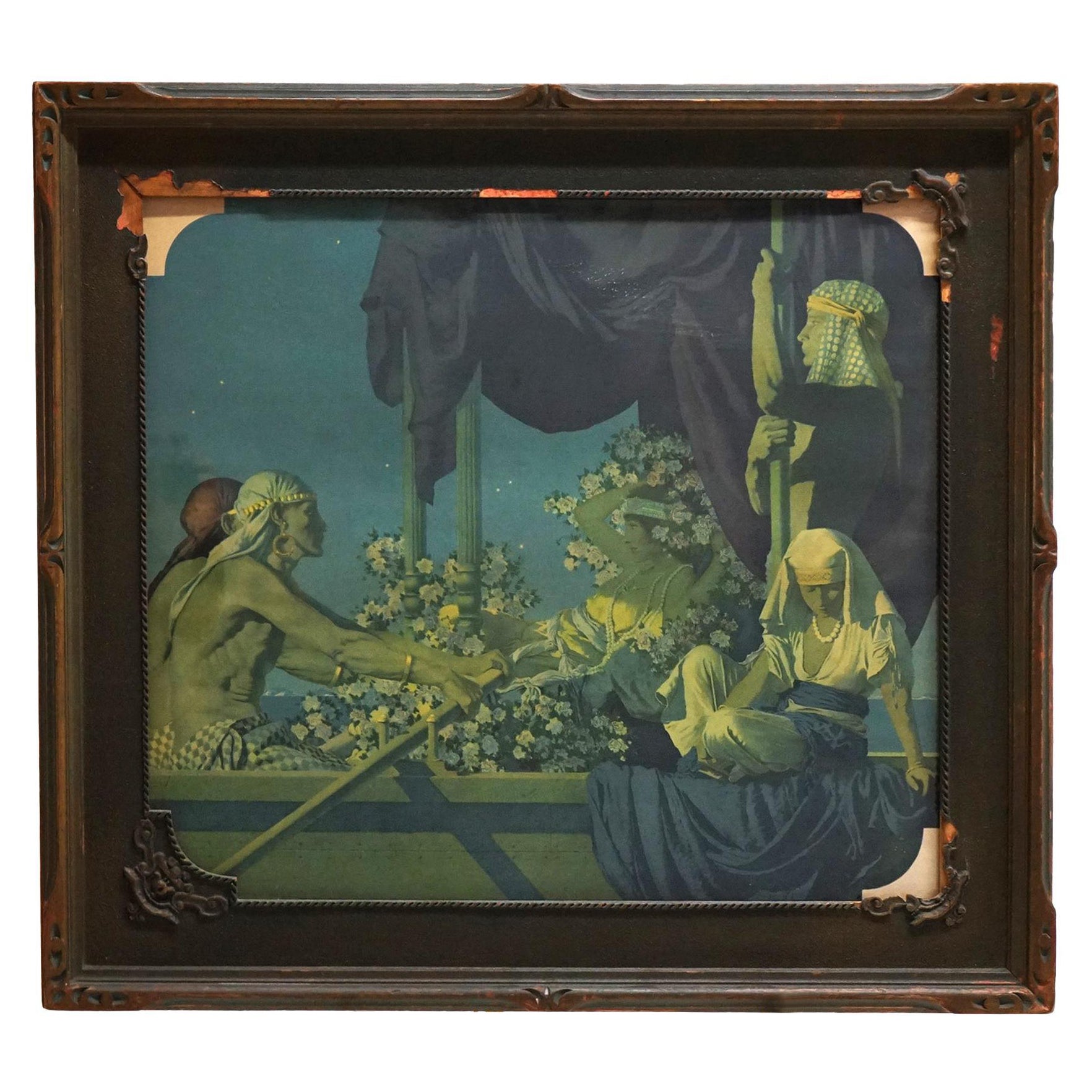 Extragroße antike Art Deco Maxfield Parrish Print Kleopatra, gerahmt, um 1920