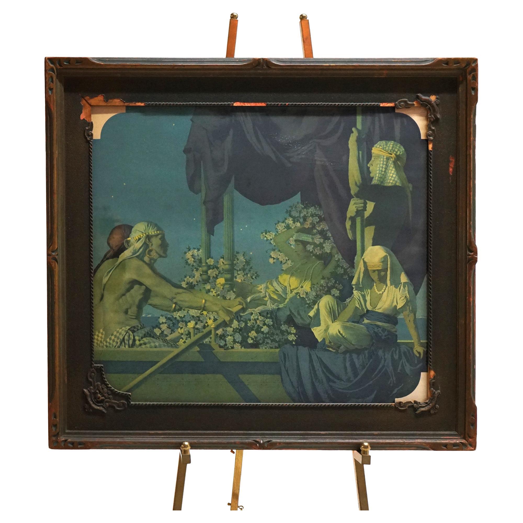 Extra Large Antique Art Deco Maxfield Parrish Print “Cleopatra”, Framed C1920