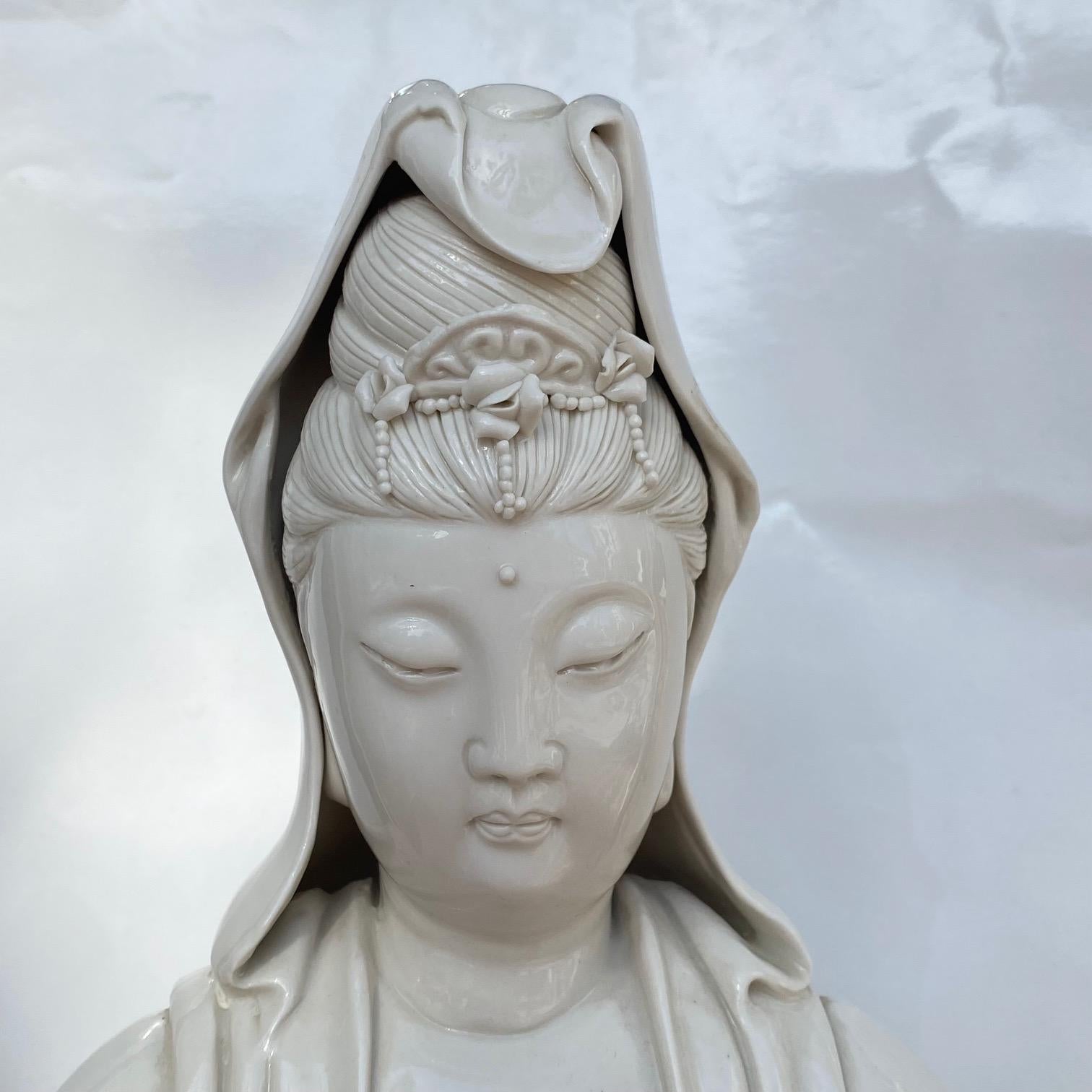 Extra LArge antique Blanc de Chine Guan Yin Statue For Sale at 1stDibs