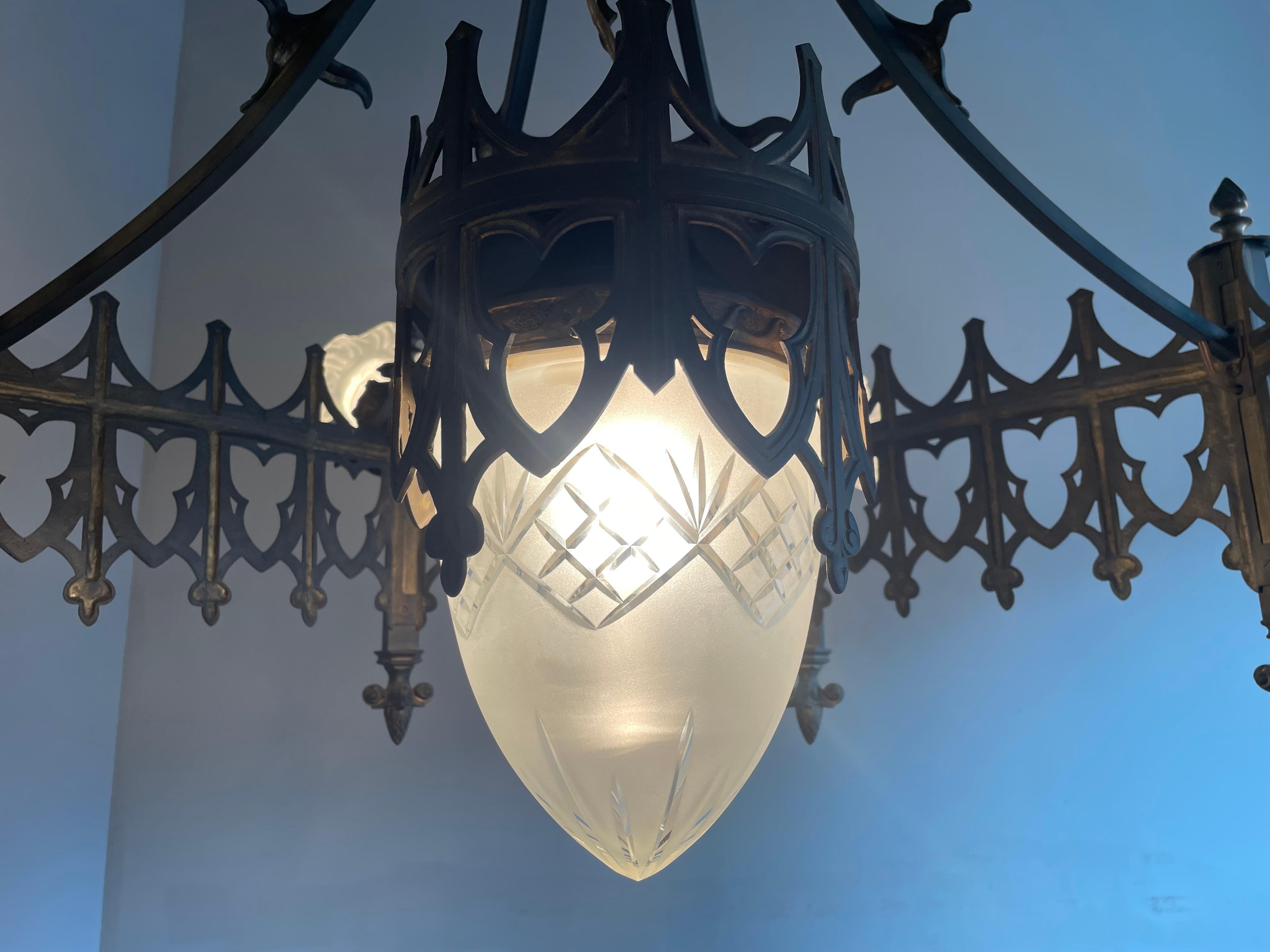 Extra Large Antique Bronze & Brass Gothic Revival Church or Chateau Chandelier 4