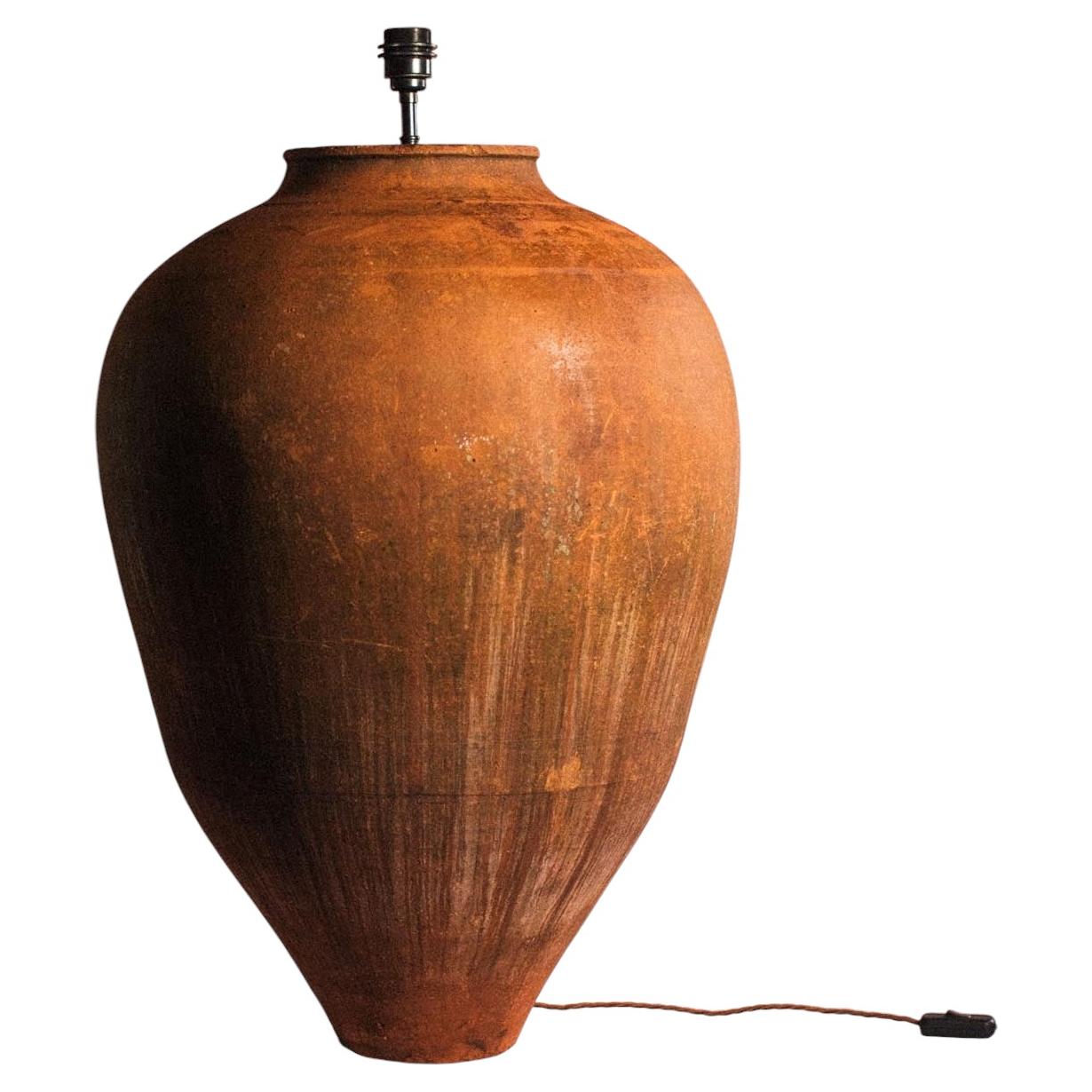 Extra Large Antique Early 20th Century Turkish Terracotta Olive Jar Lamp