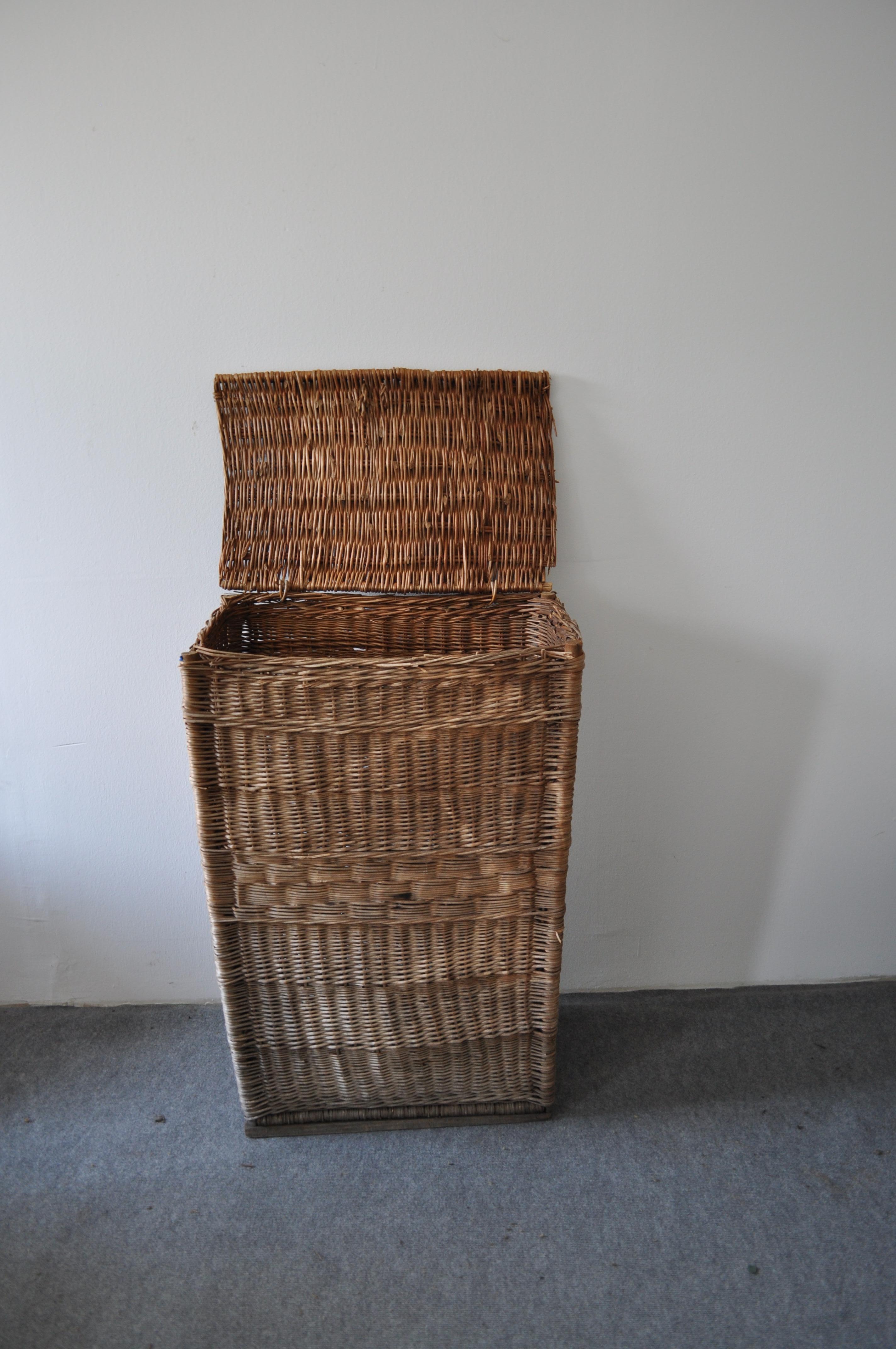 Large antique handmade wicker farmhouse basket found in Hungary.