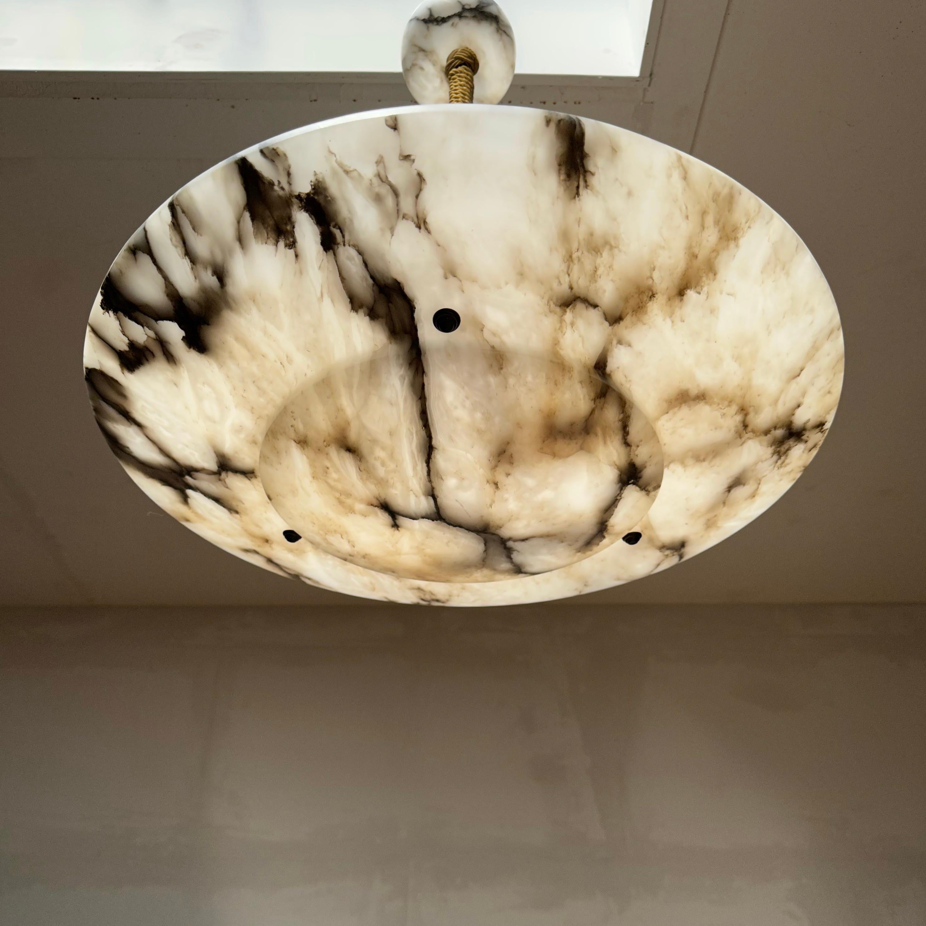 Arts and Crafts Extra Large Antique Flush Mount / Pendant with Stunning Alabaster Shade ca. 1910