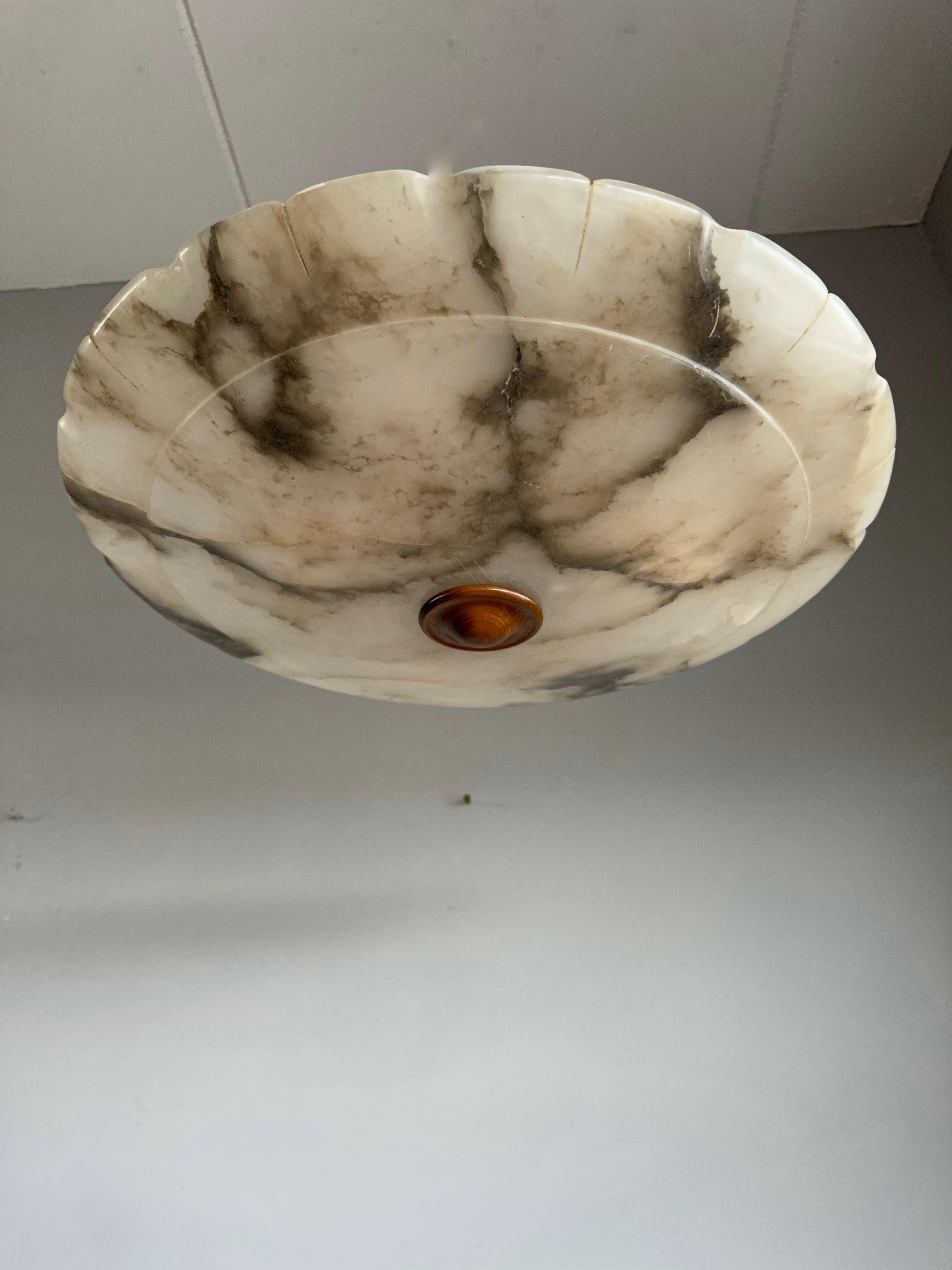 Hand-Carved Extra Large Antique Flush Mount / Pendant with Stunning Alabaster Shade ca. 1910