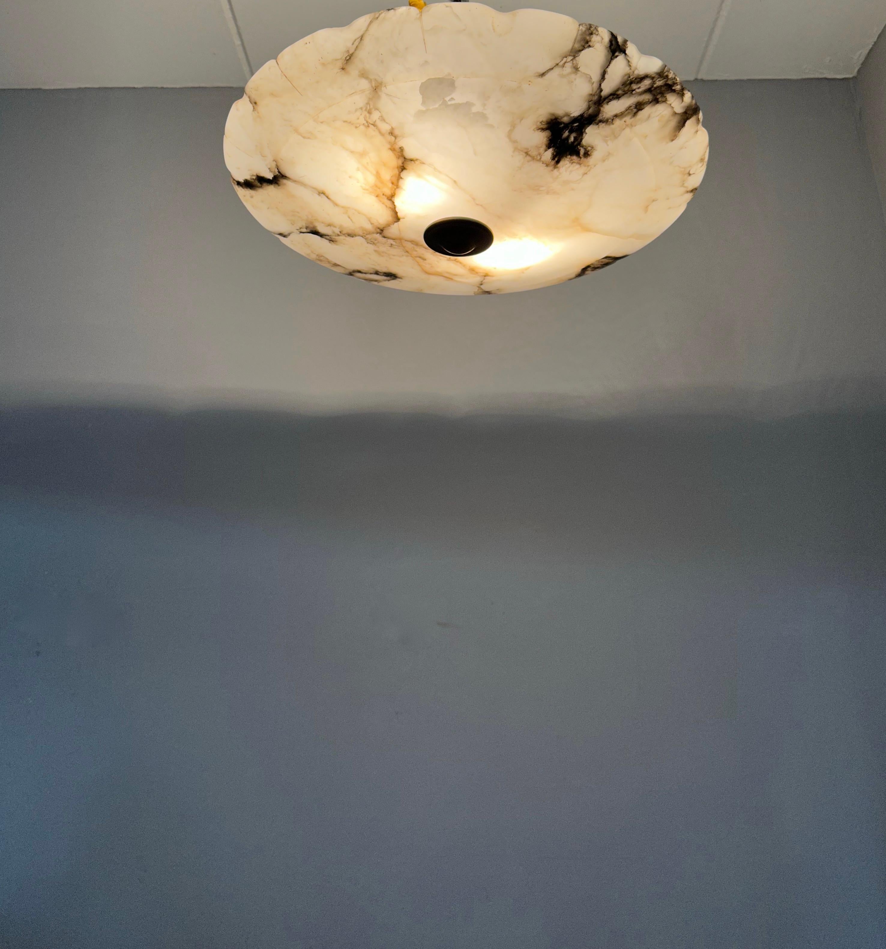 Extra Large Antique Flush Mount / Pendant with Stunning Alabaster Shade ca. 1910 In Good Condition In Lisse, NL