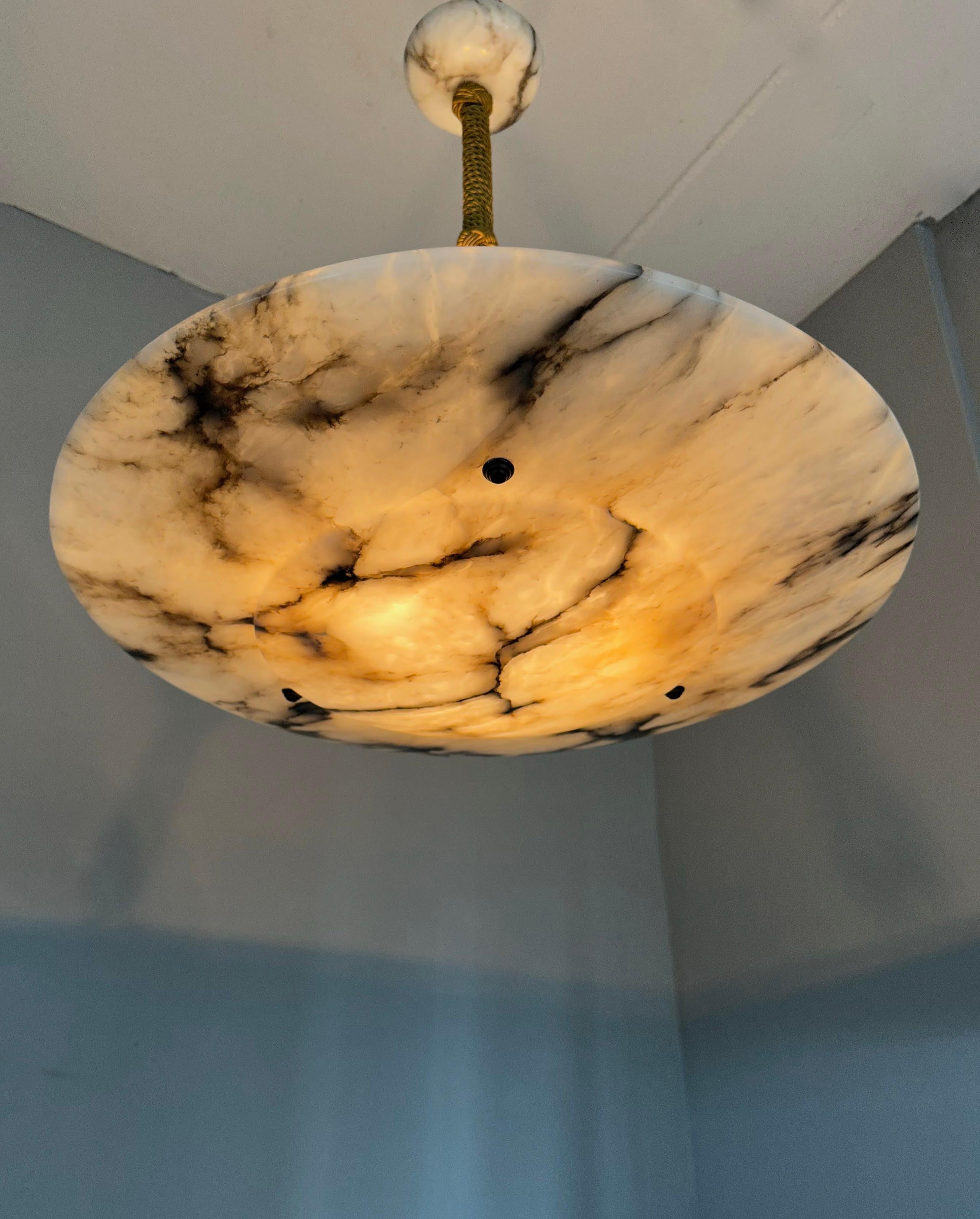 Extra Large Antique Flush Mount / Pendant with Stunning Alabaster Shade ca. 1910 In Good Condition In Lisse, NL
