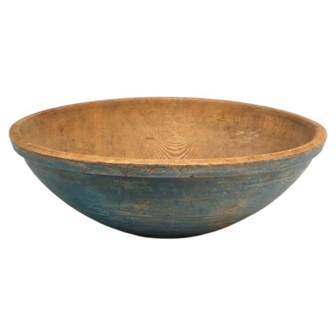 Extra Large Antique Hand Turned Bowl, Mid-19thC, Original Blue Paint on Wood