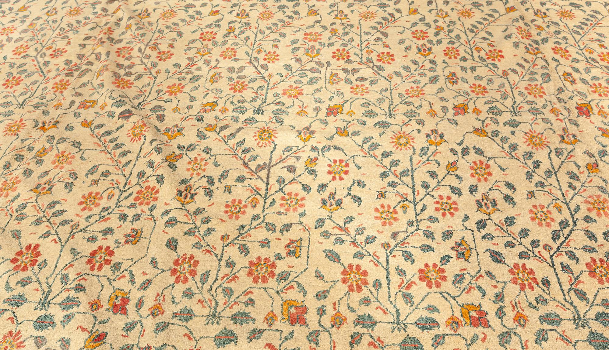 Hand-Knotted Extra Large Antique Indian Agra Botanic Rug For Sale