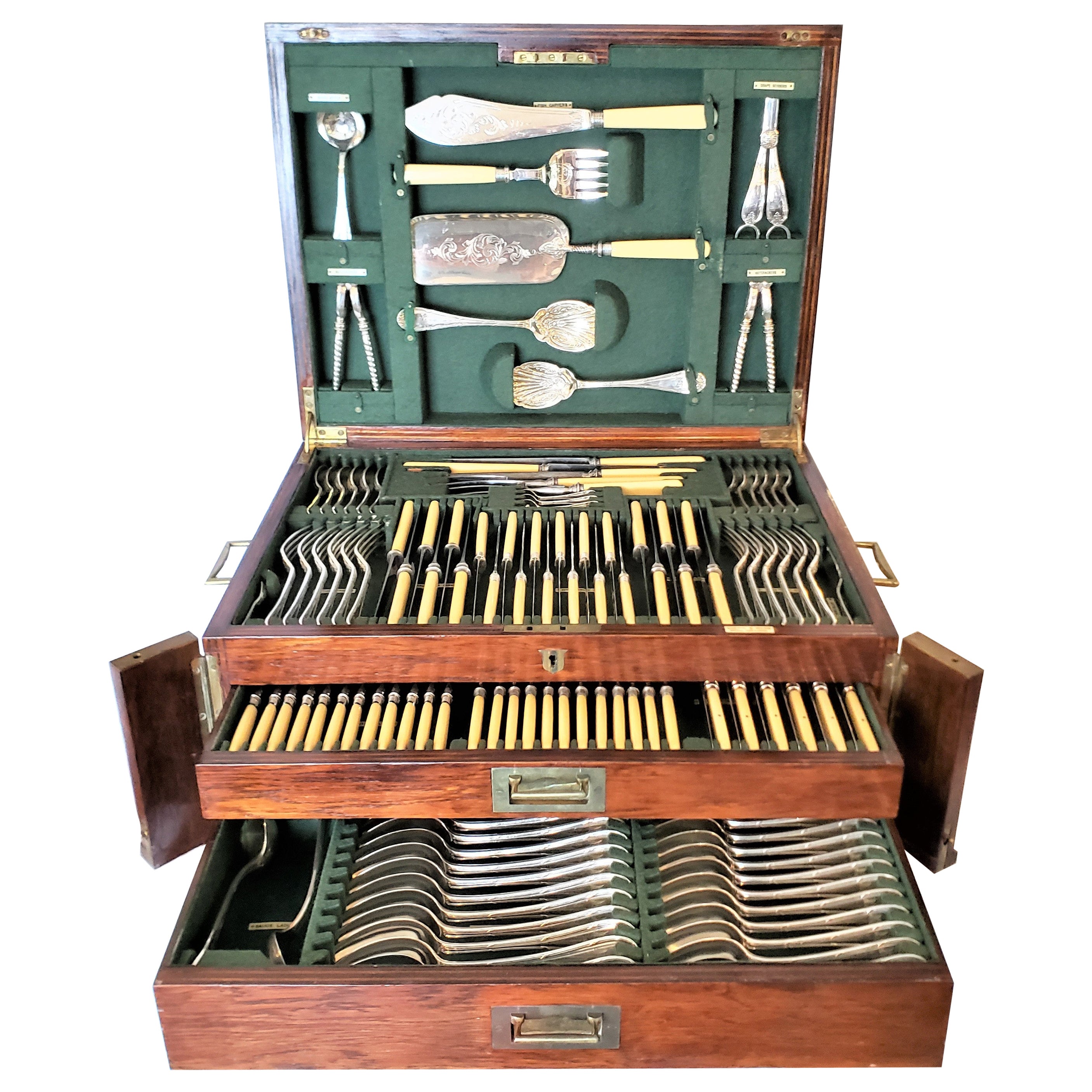 Extra Large Antique Mappin 
Webb Silver Plated Flatware Set with Fitted Chest