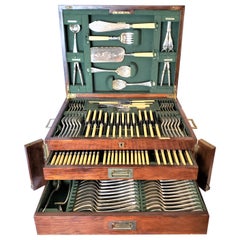 Extra Large Antique Mappin & Webb Silver Plated Flatware Set with Fitted Chest