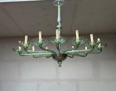 Ciondolo lampadario a 12 luci Design/One in vetro verde di Murano antico extra large