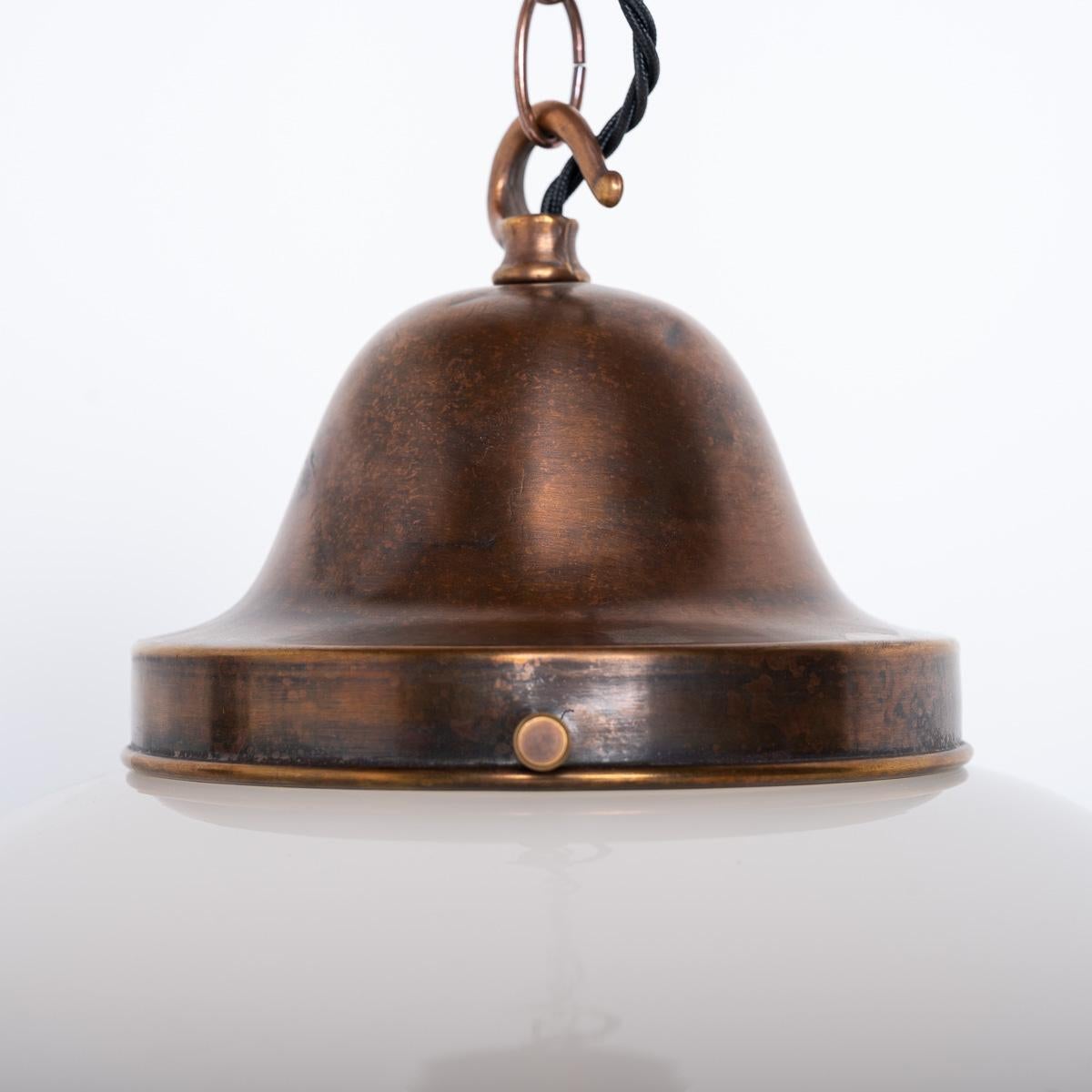 Extra Large Antique Opaline School House Pendant Light with Brass Fittings 1