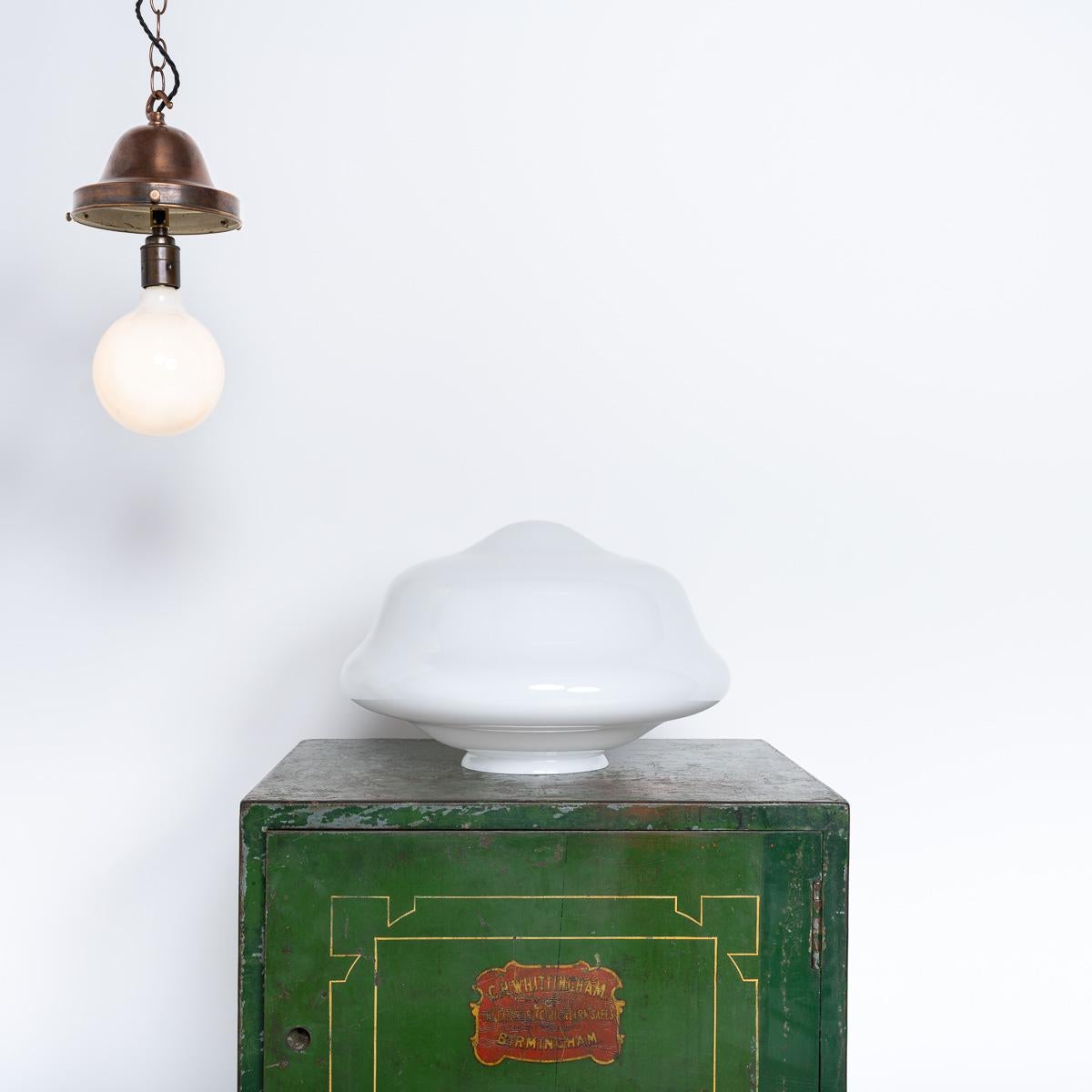 Extra Large Antique Opaline School House Pendant Light with Brass Fittings 2